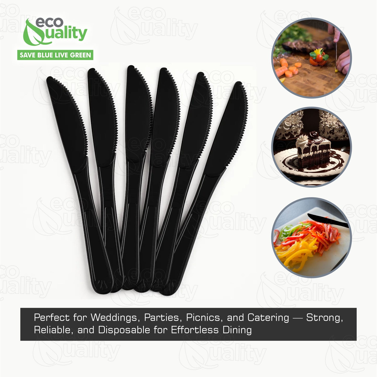 Disposable Plastic Heavy Weight Knives Black/White Unwrapped