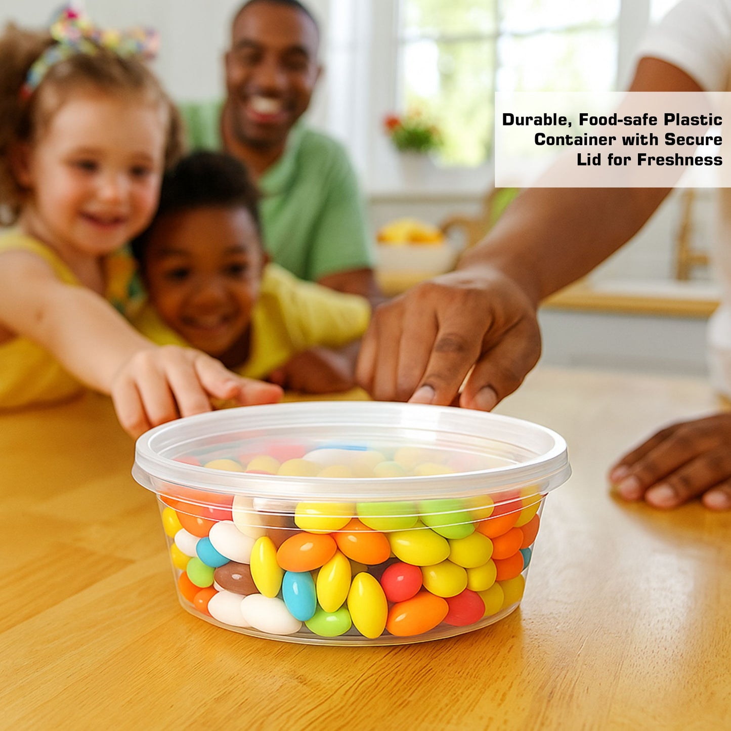 Round Plastic Deli Food Storage Containers with Lids Translucent Clear (8oz, 16oz, 32oz)