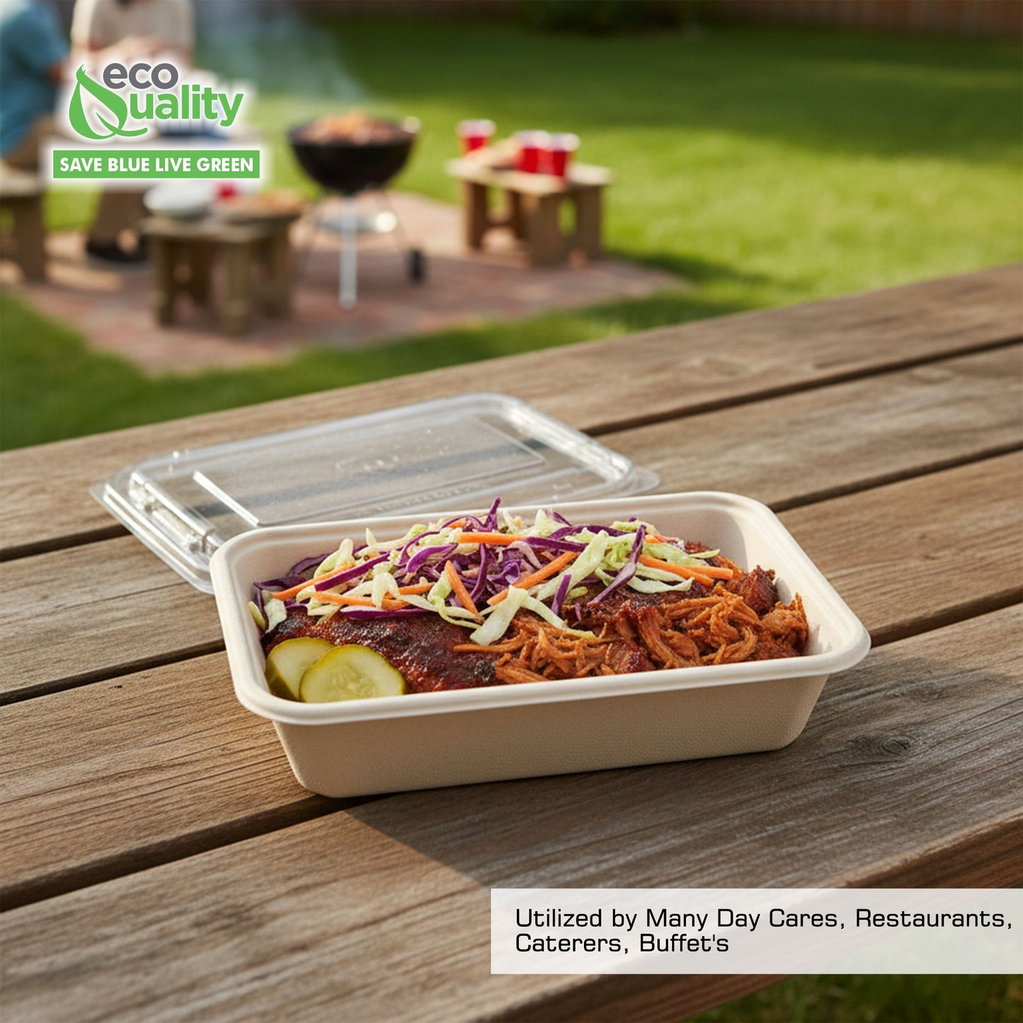 34oz Compostable Rectangular Food Containers with Lids, Ecofriendly Take- Out, Made With Bagasse