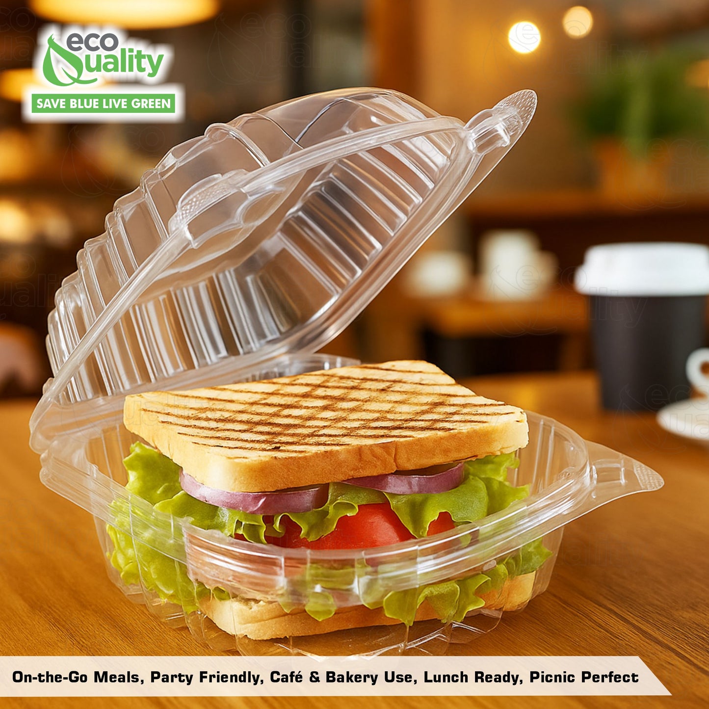 6" x 6" Clear Plastic Clamshell Take Out Food Container