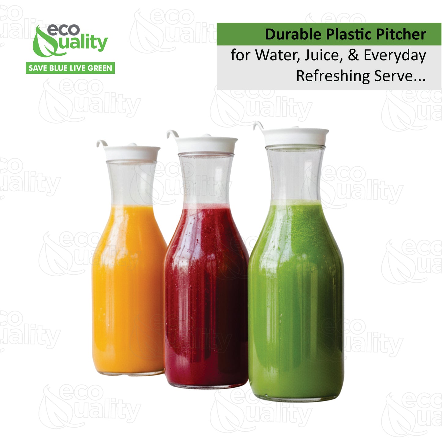 50oz Clear Plastic Heavy Duty Carafes with Flip Top Lid Large Water Pitcher