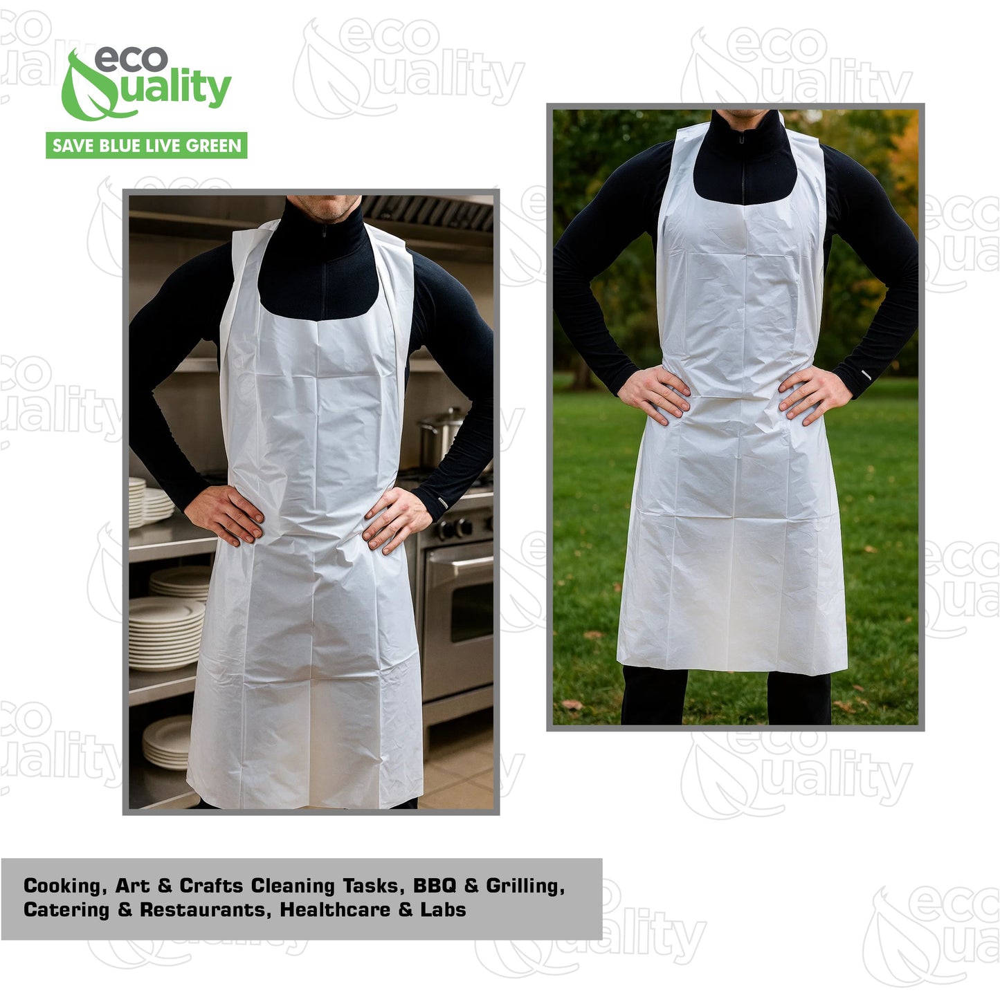 EcoQuality Disposable/Reusable White Plastic Aprons 28" x 46" Durable, Heavy, Waterproof Polyethylene, for Cooking, Painting, Gardening, Men & Women
