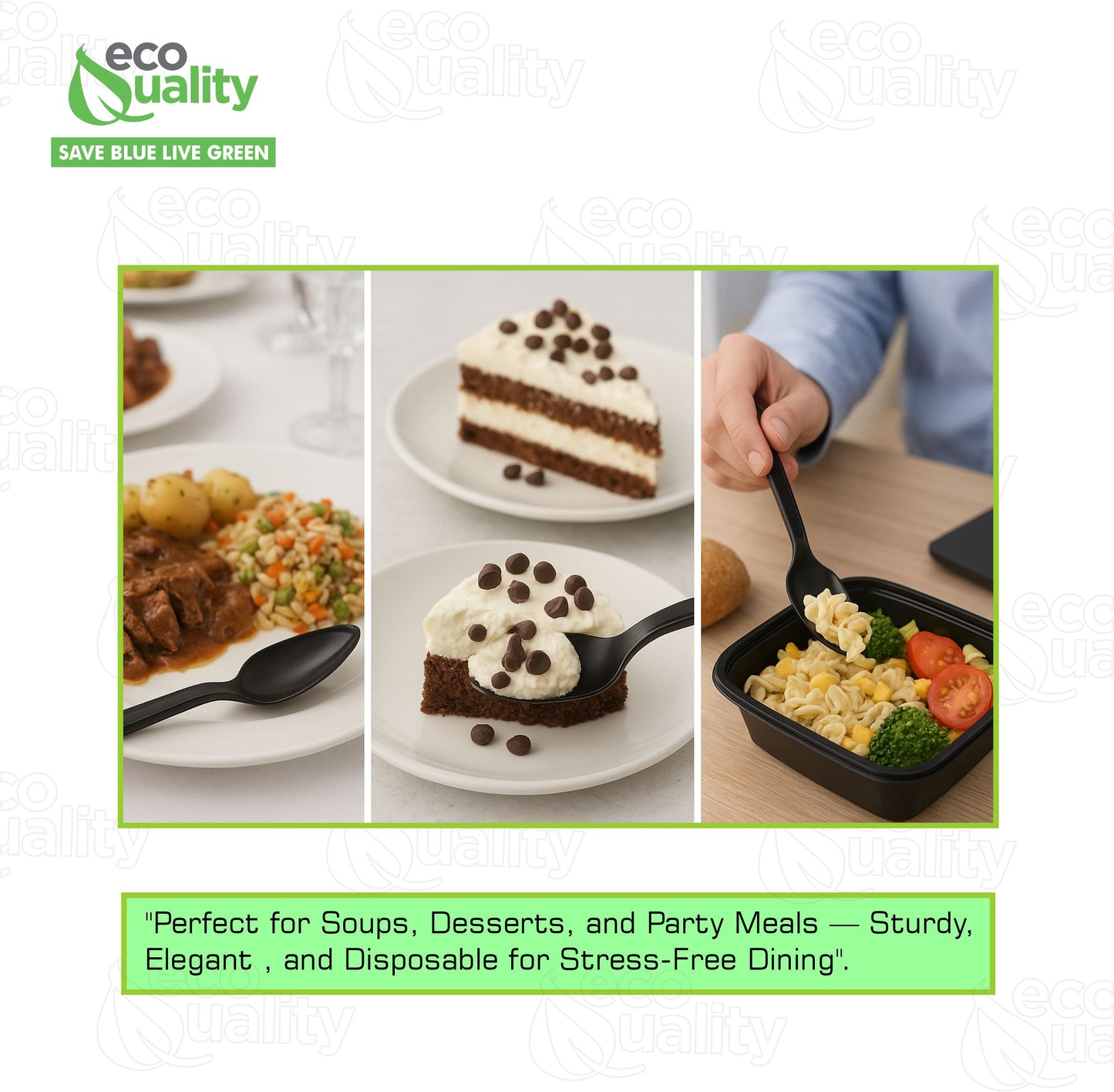 Disposable Plastic Heavy Weight Spoons Black/White Unwrapped
