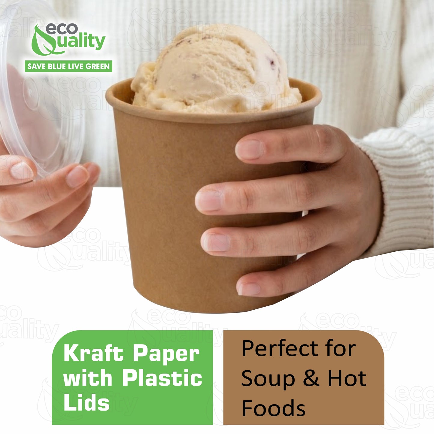 Disposable Kraft Paper Soup Containers with Plastic Lids - Kraft Paper Ice Cream Containers / Yogurt Cups with Plastic Lids (8oz, 12oz, 16oz)