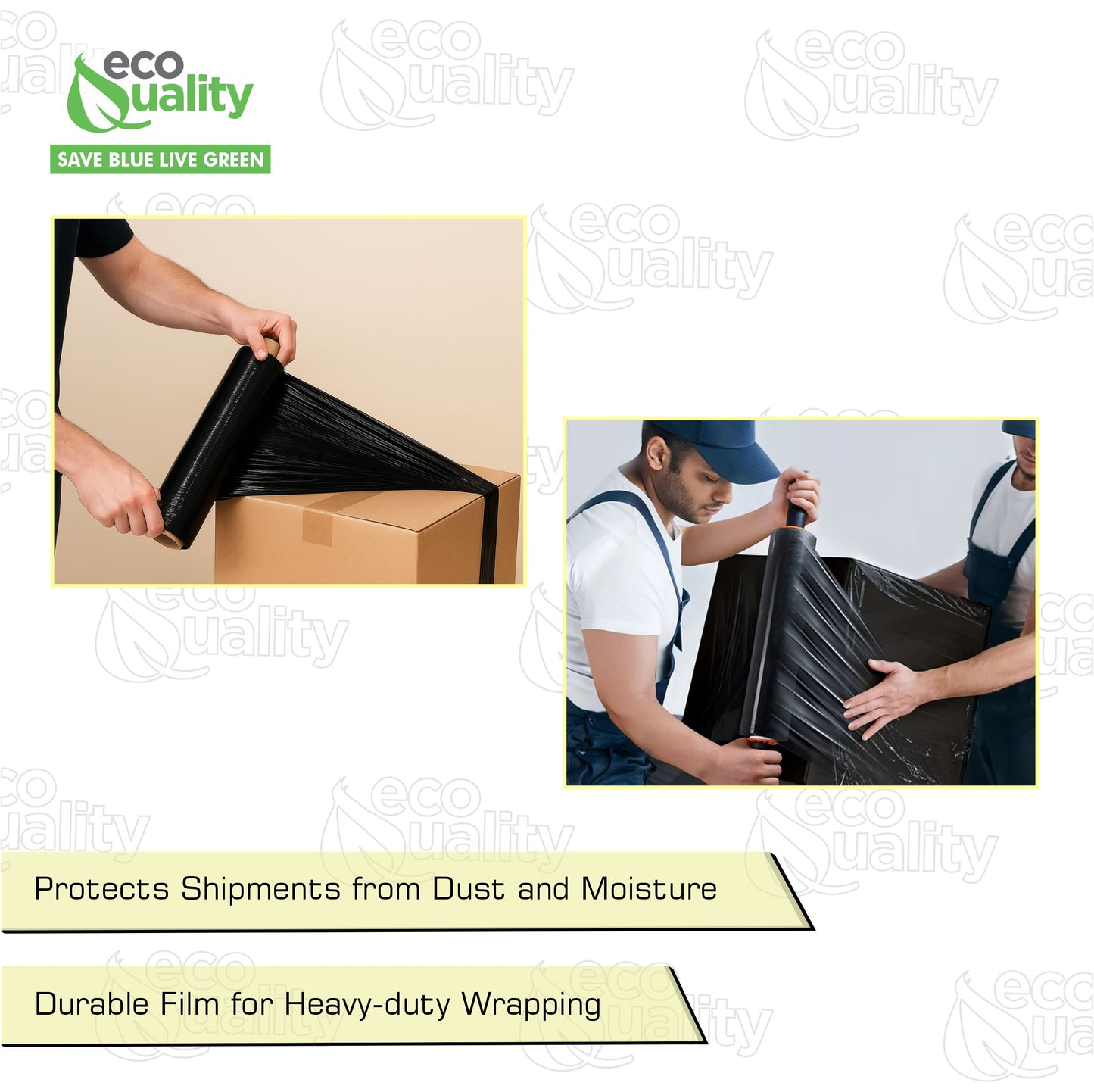 Black Stretch Shipping Film Tape Wrap 80 Gauge Thick 18" x 1500 Ft