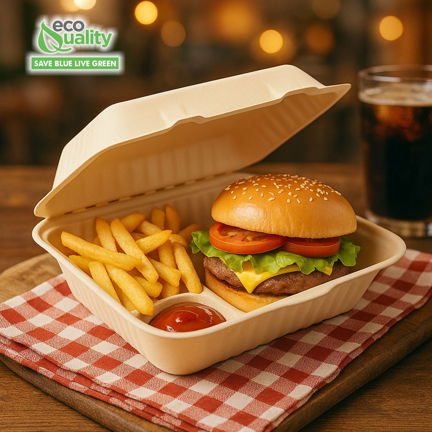 Compostable Clamshell Take Out Food Container 6x9x3
