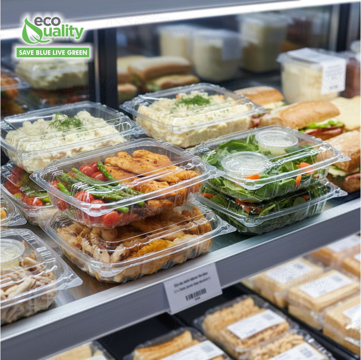 8" x 8" x 3" Clear Hinged Lid Clamshell Plastic Container, Single Compartment Take out Containers