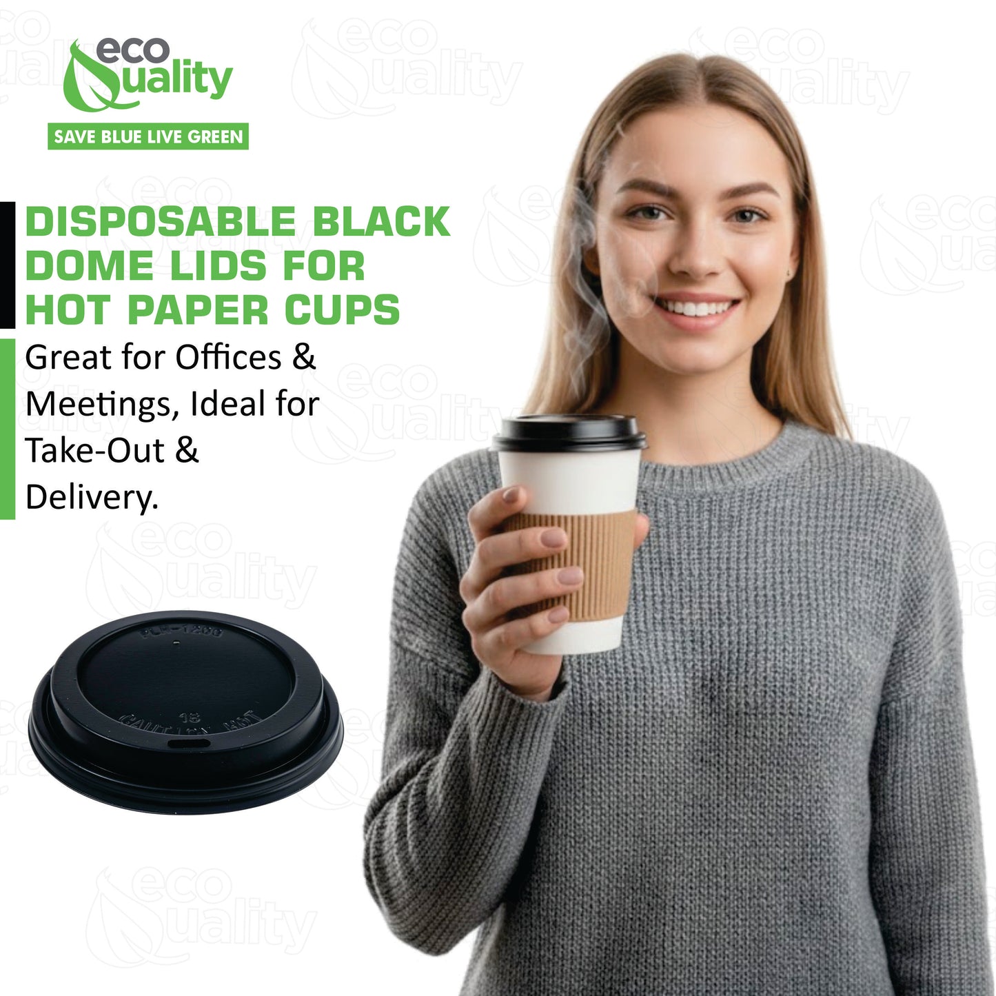 Disposable Travel Black Dome and White Dome Lids for Paper Hot Cups (10oz, 12oz, 16oz, 20oz)