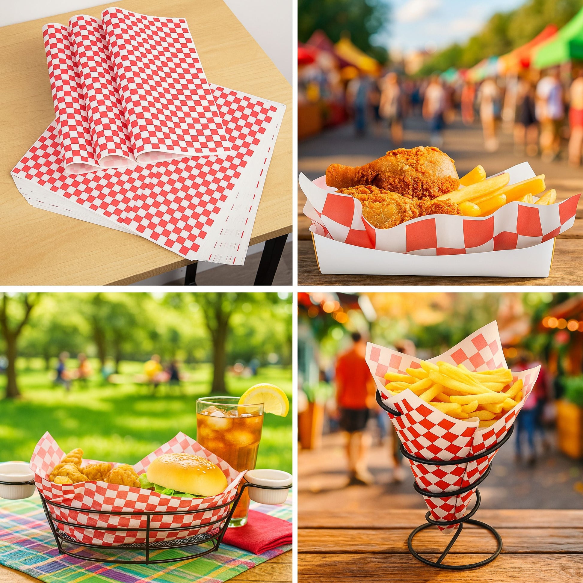 Red checkerboard food basket liner sheets grease resistant 12x12