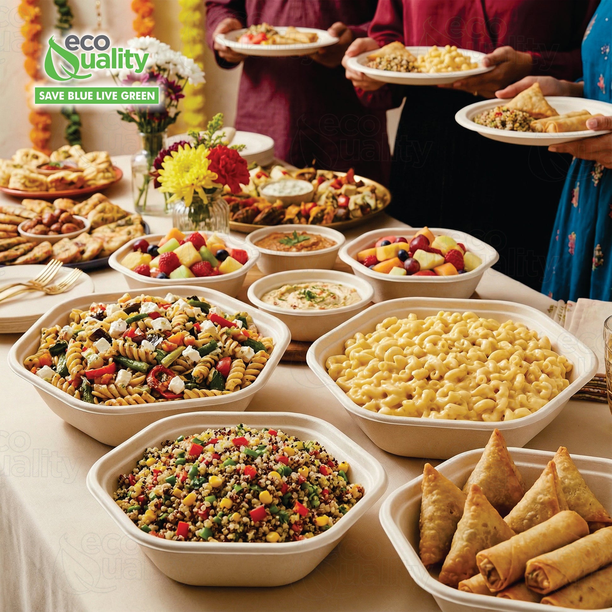 Hexagon 47oz disposable bowl made from sugarcane fiber compostable catering use