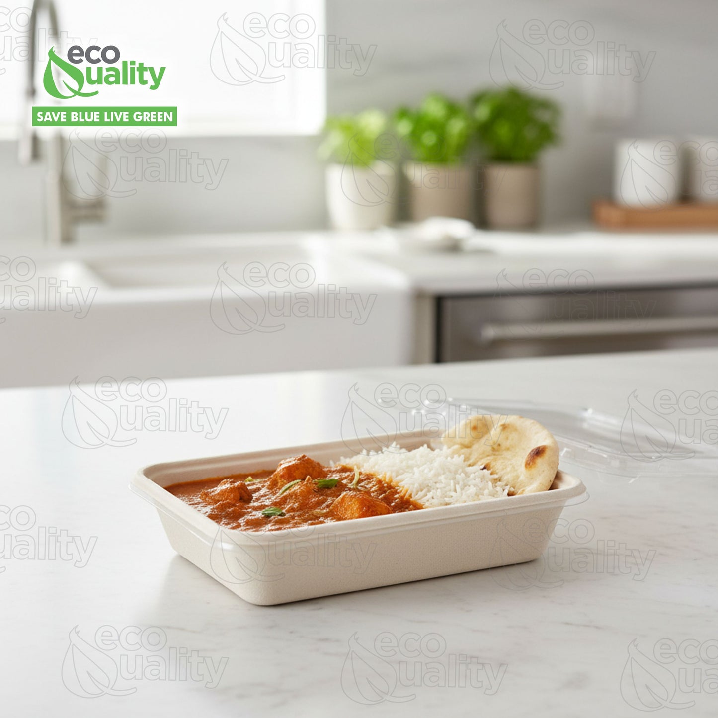 34oz Compostable Rectangular Food Containers with Lids, Ecofriendly Take- Out, Made With Bagasse
