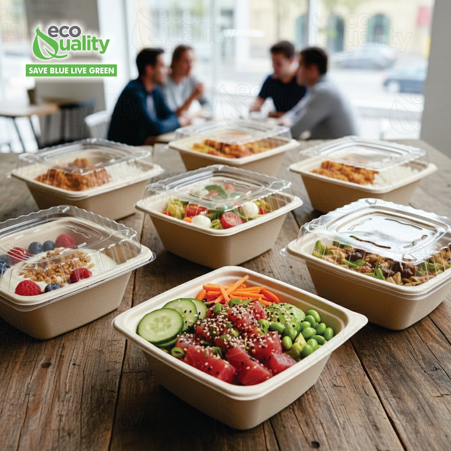 Eco Friendly Disposable Square Bowls Compostable Container with Dome Lids
