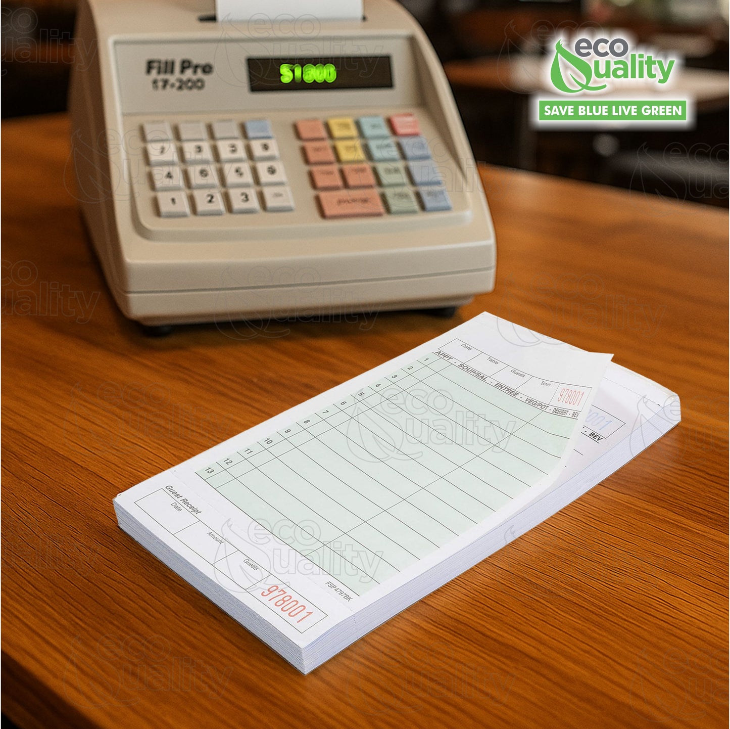 Green Guest Check Pads 2 Part Carbonless - 50 Pages per Server Pad - Notepad for Waiter, Waitress and Restaurants Server Book (4.2 x 7.2 inches)
