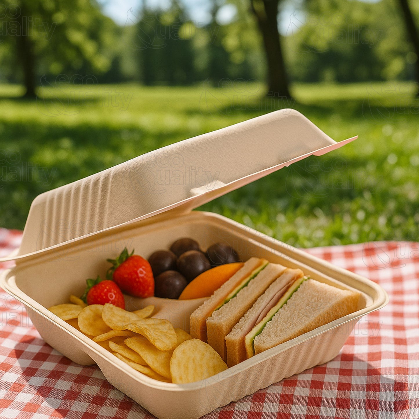3 Compartment Compostable Hinged Clamshell Take Out Containers