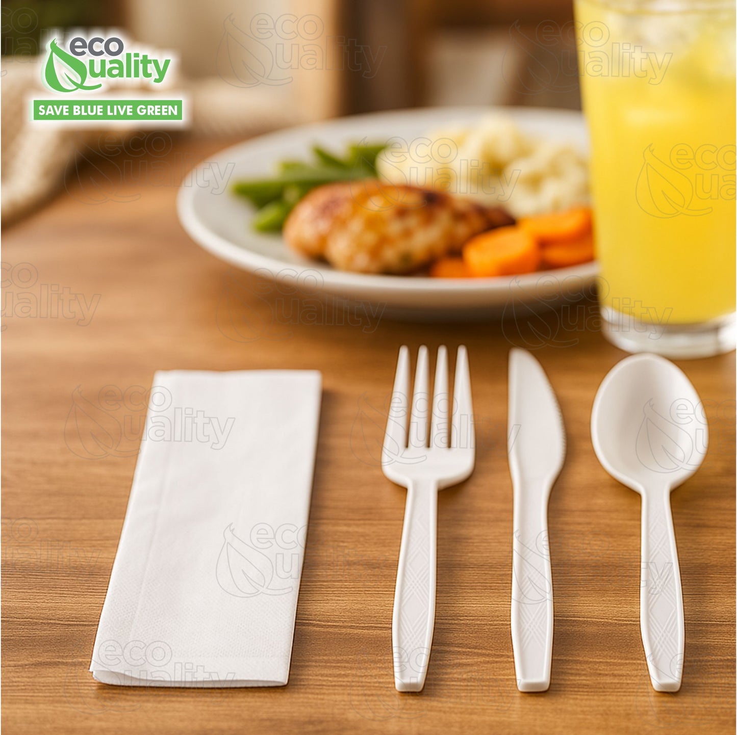 Disposable Plastic Wrapped White Heavy Duty Cutlery Kit 4 in 1 - Fork/Spoon/Knife/Napkin