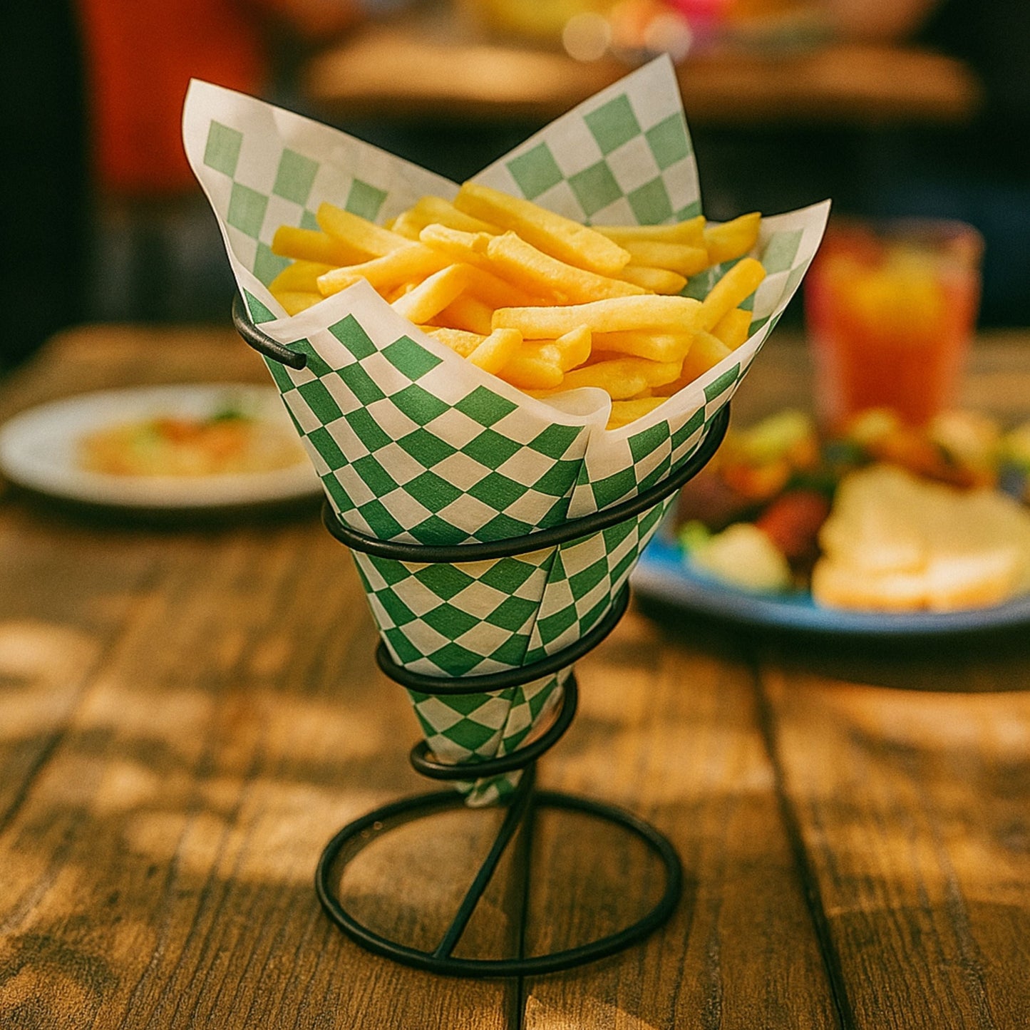 Green checkerboard food basket liner sheets grease resistant 12x12