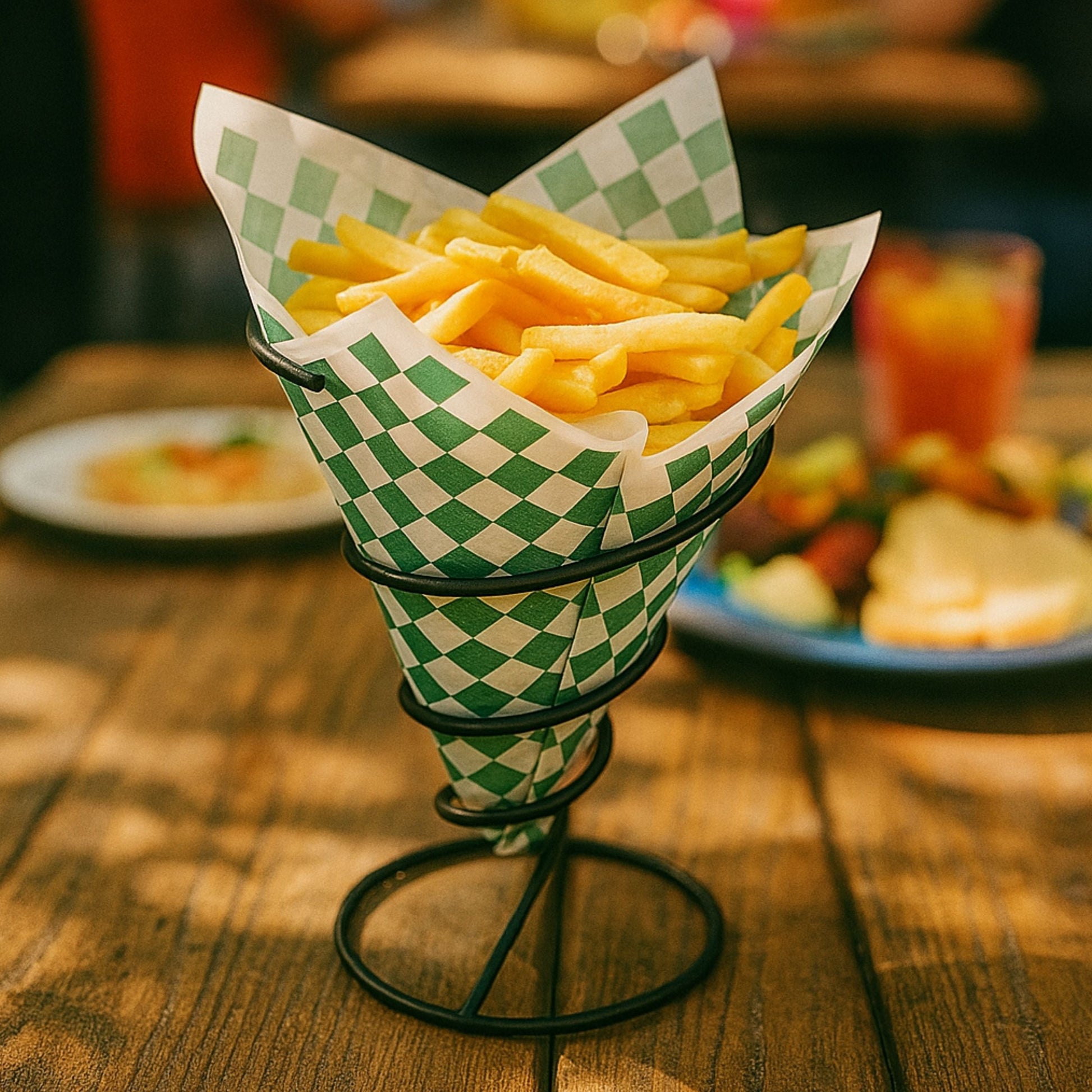 Green checkerboard food basket liner sheets grease resistant 12x12