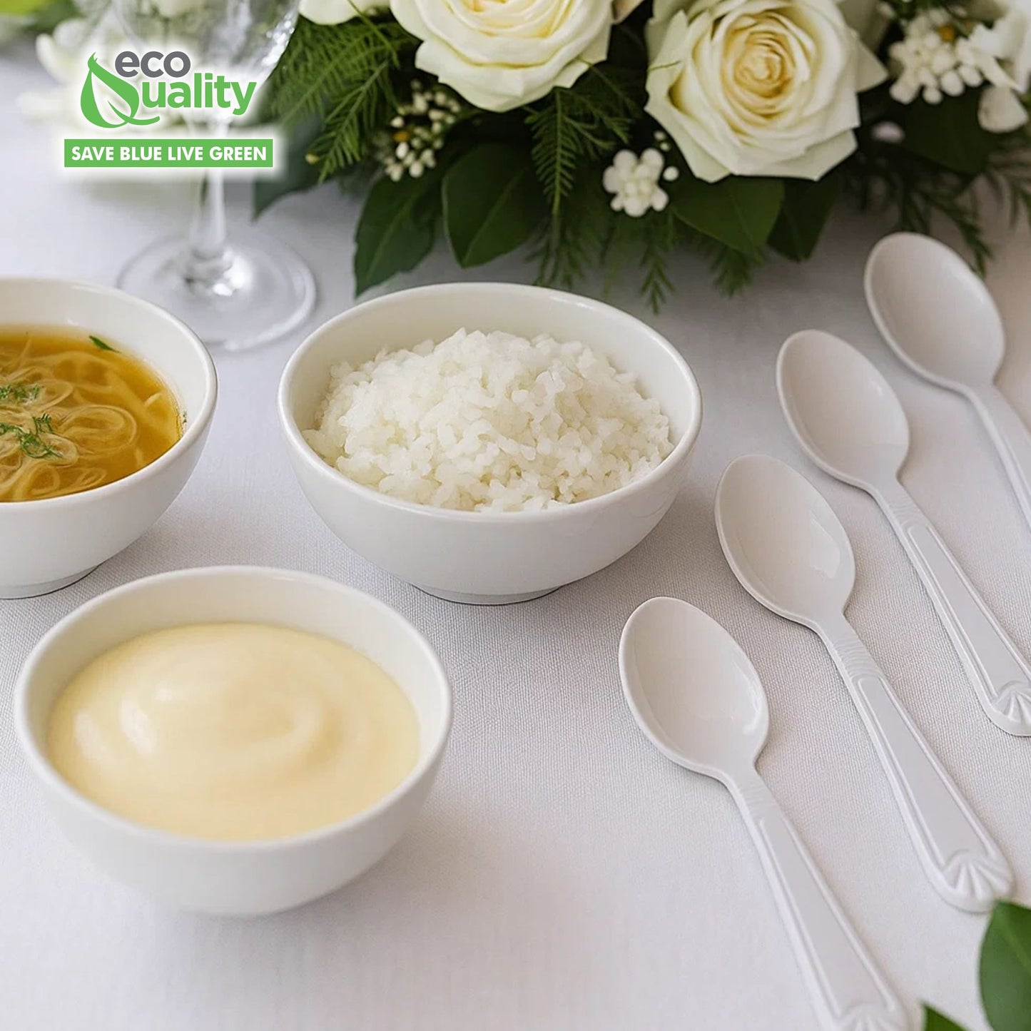 Disposable Plastic Heavy Weight Spoons Black/White Unwrapped
