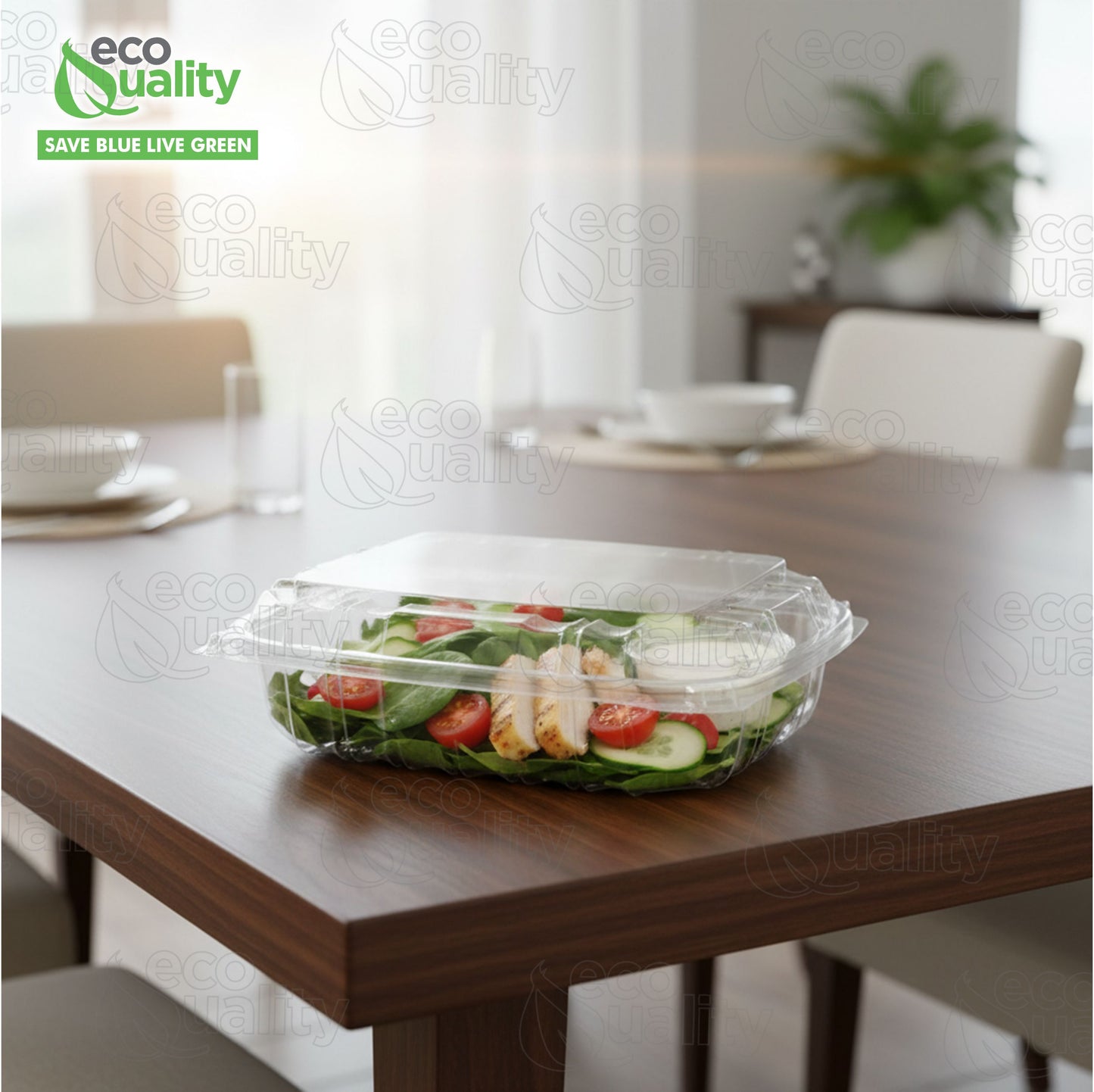 8" x 8" x 3" Clear Hinged Lid Clamshell Plastic Container, Single Compartment Take out Containers