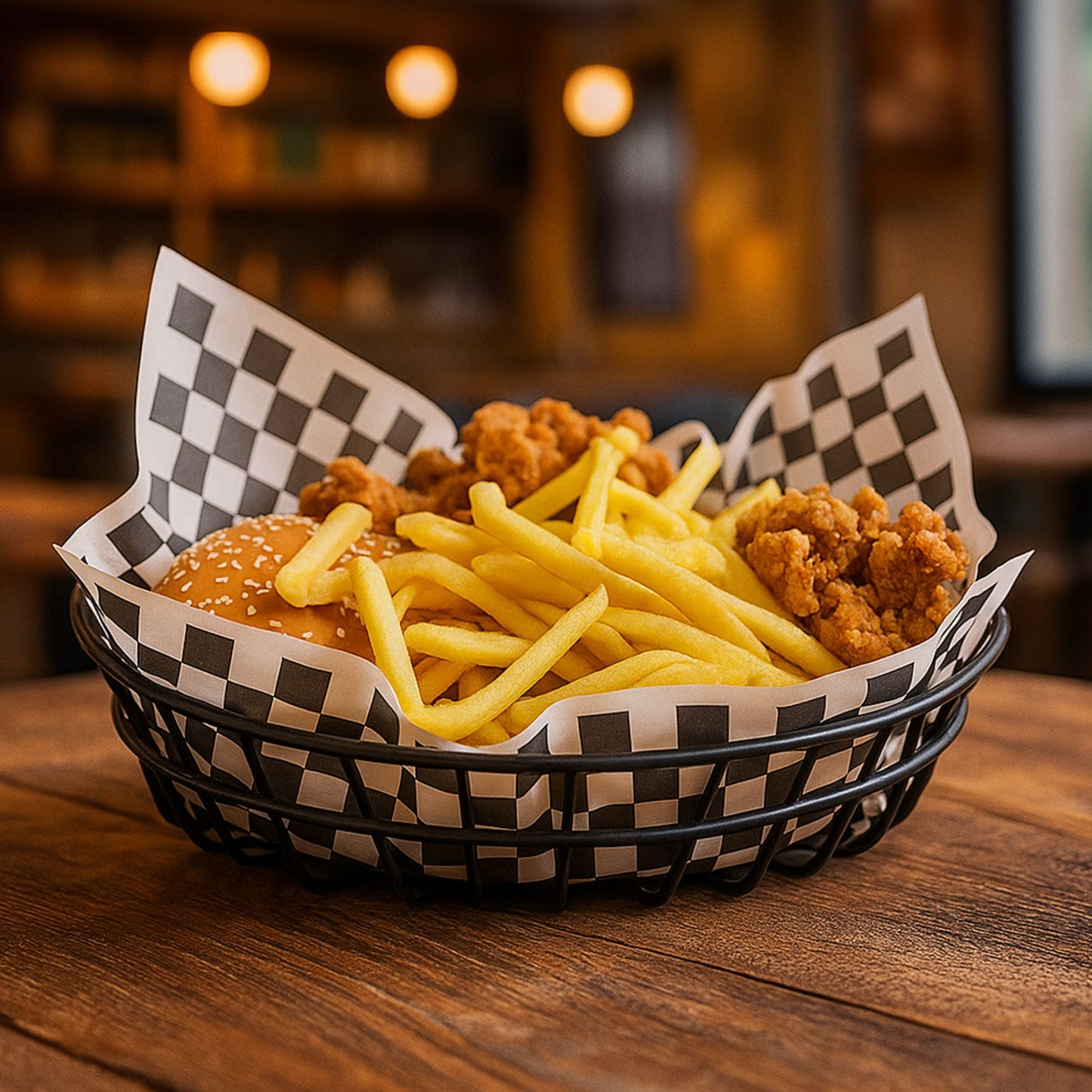 Checkerboard Food Basket Liner Sheets Grease Resistant 12x12 Inches