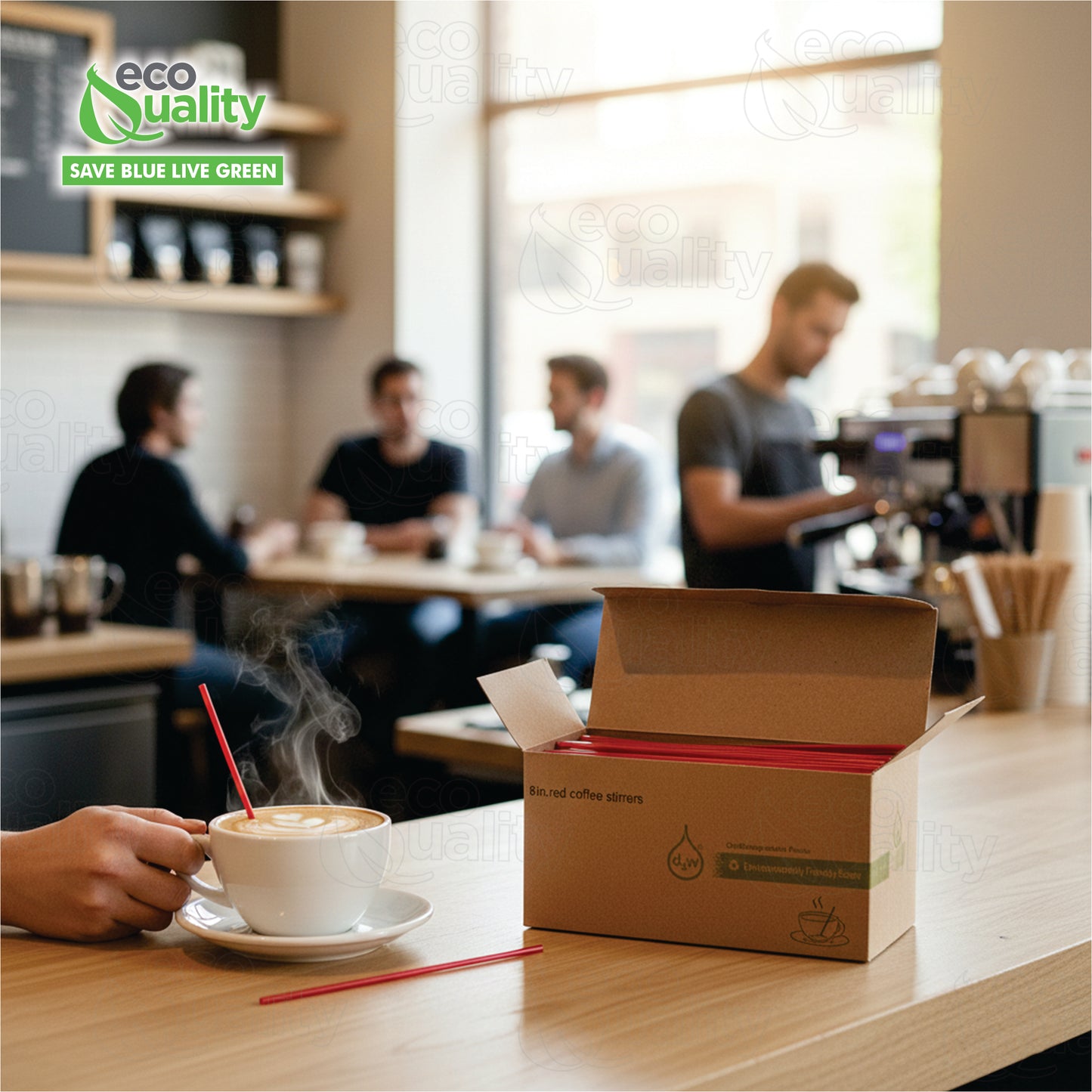 Compostable Plastic Stirrer, Bio Degradable, Eco Friendly, Sip Stirrer, Bar Stirrer, Sip Straw, For Coffee, Cocktail, Latte and Tea - Red
