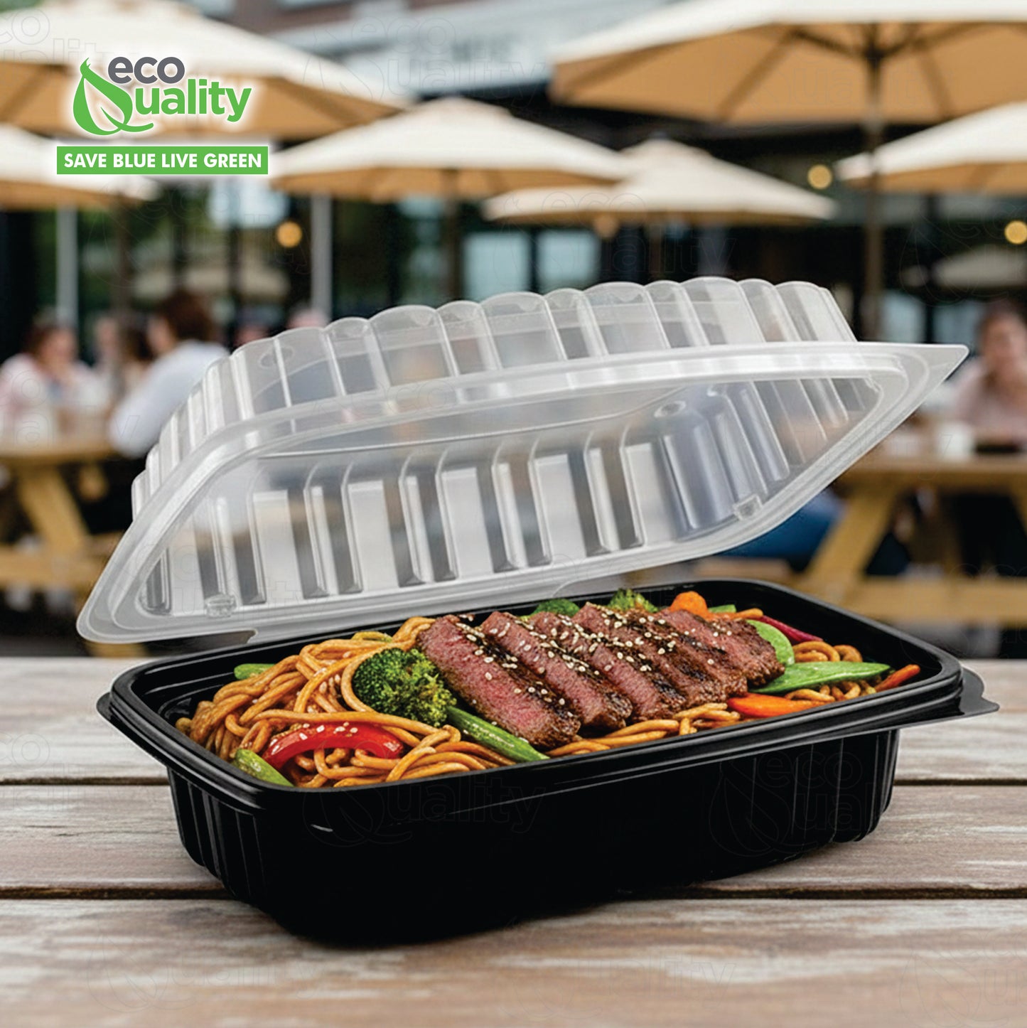 26oz 9x6x3 Clamshell Plastic Food Container Black Base Clear Lid