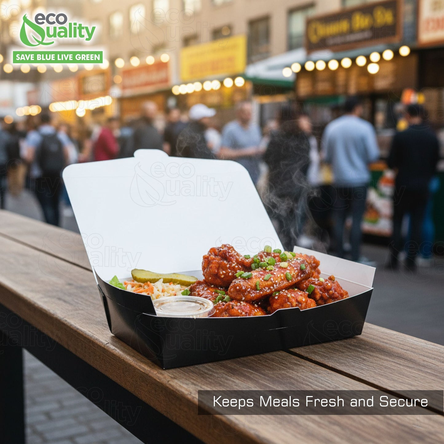 #2 Black Paper Take Out Food Containers with Closeable Lid