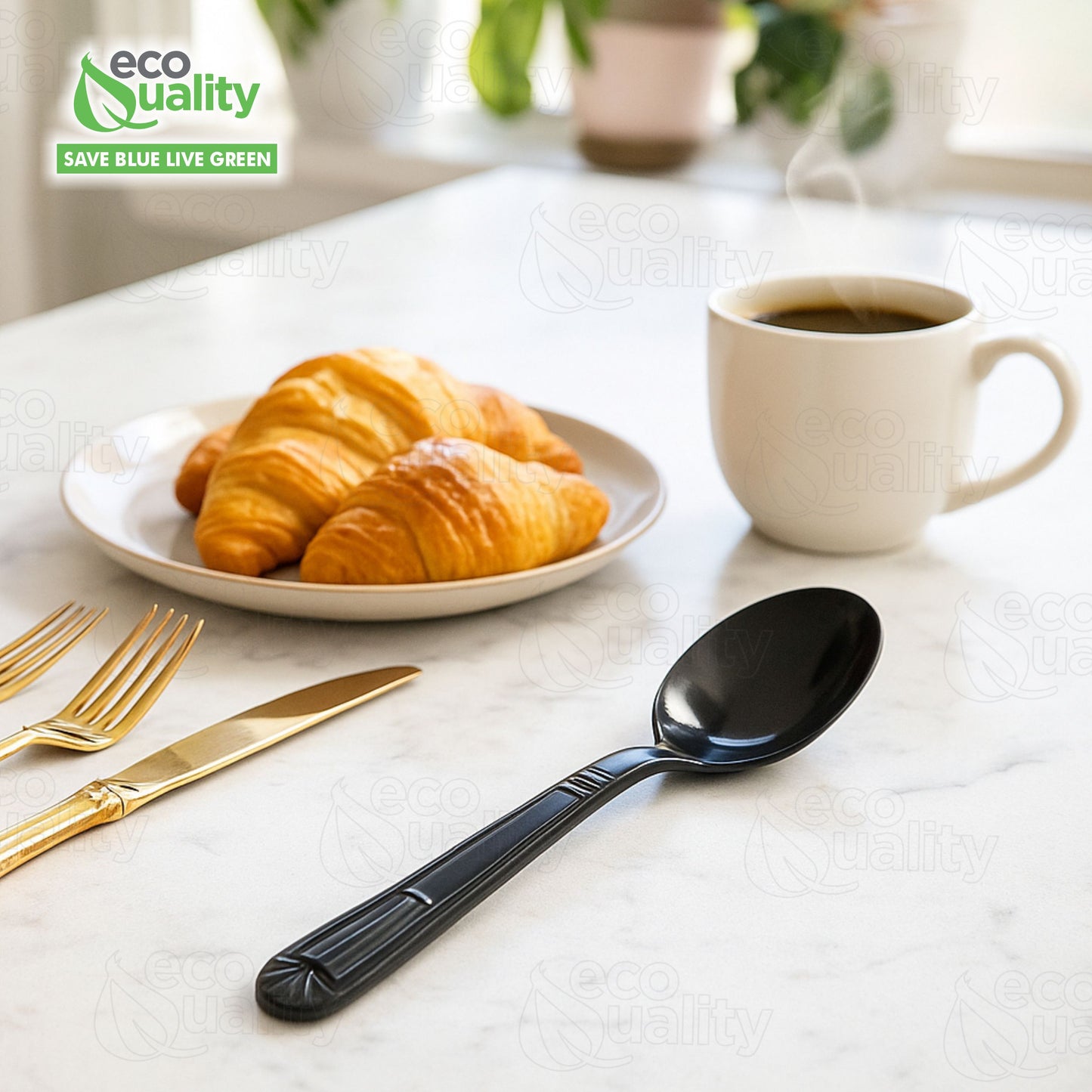 Disposable Plastic Heavy Weight Spoons Black/White Unwrapped