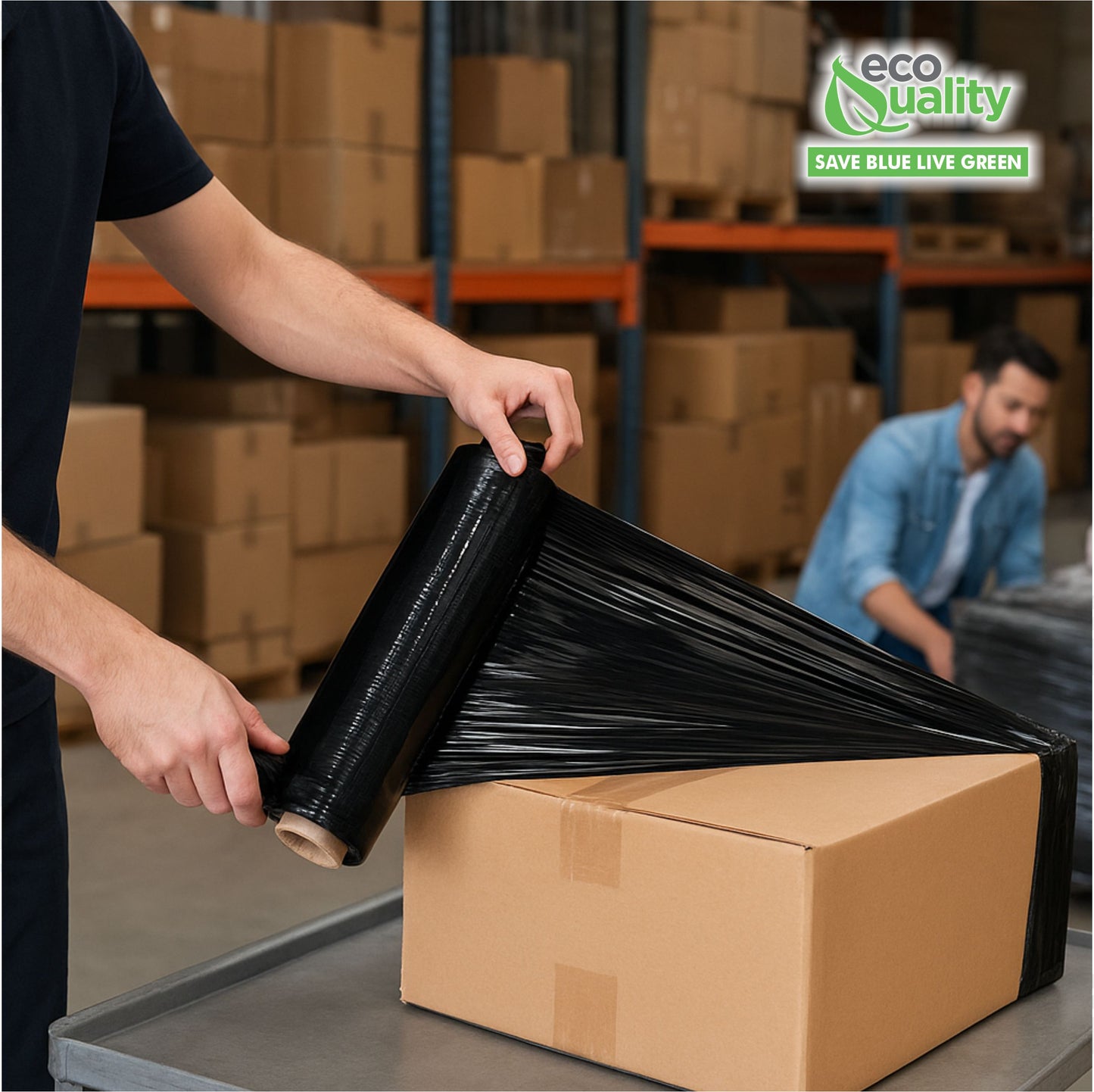 Black Stretch Shipping Film Tape Wrap 80 Gauge Thick 18" x 1500 Ft
