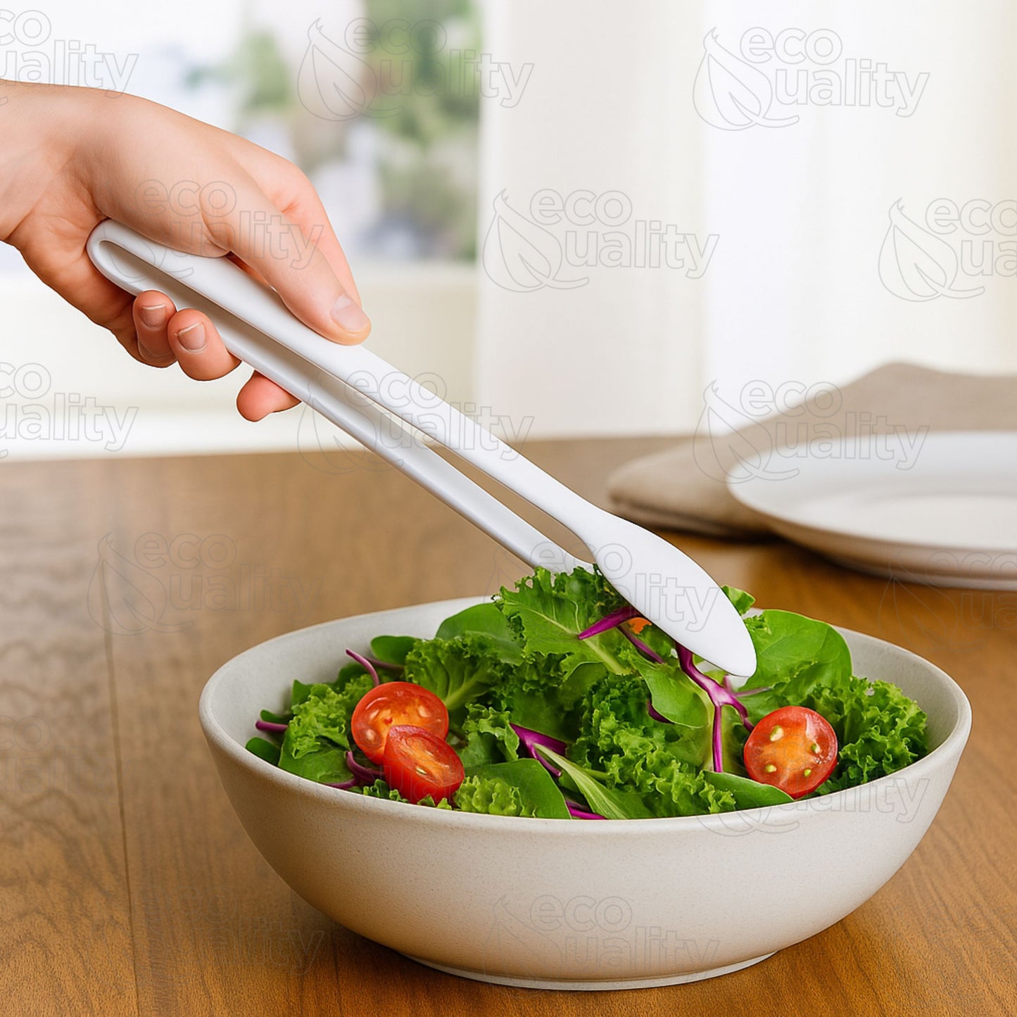 12" Heavy Duty Serving Tongs White