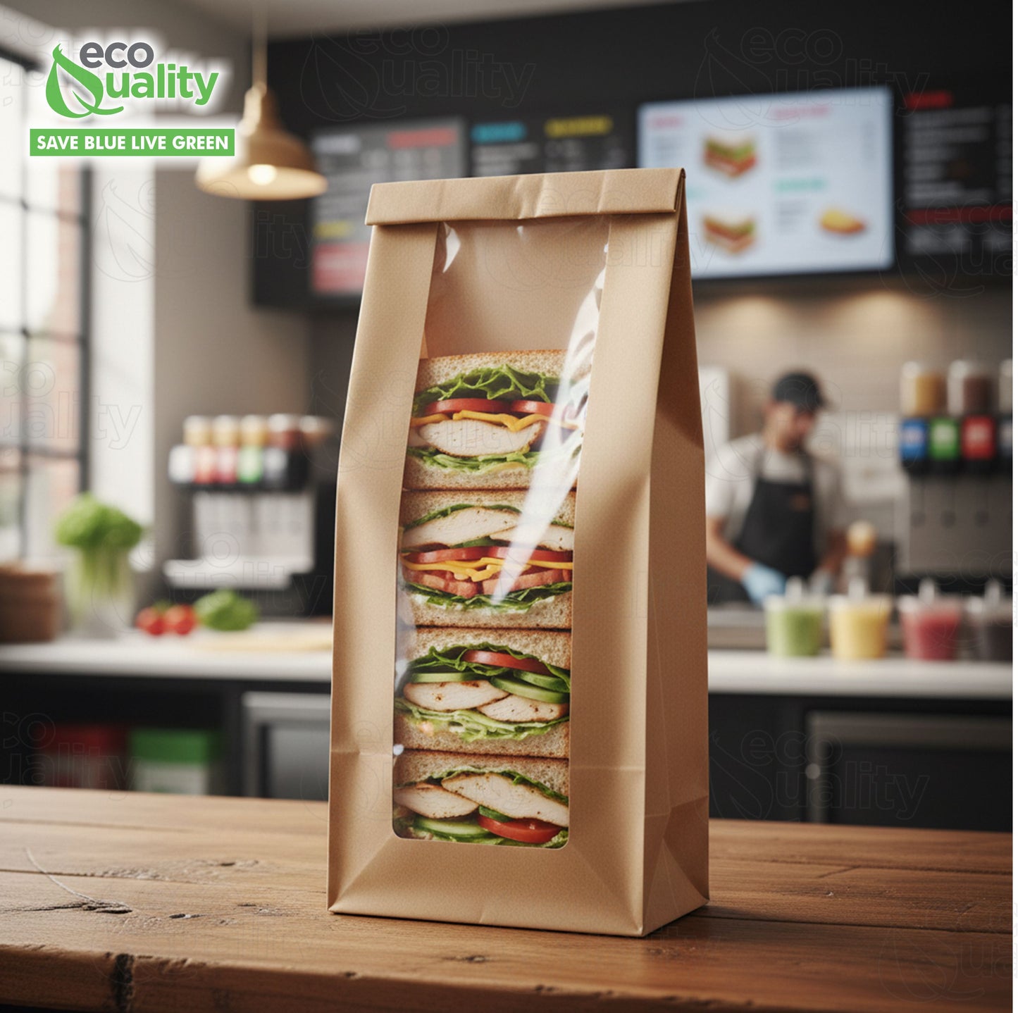 Brown Kraft Bakery Bag with Clear Window 11 x 7.1 inches for Cookies, Pastries, Sandwich, Nuts - Grease Resistant