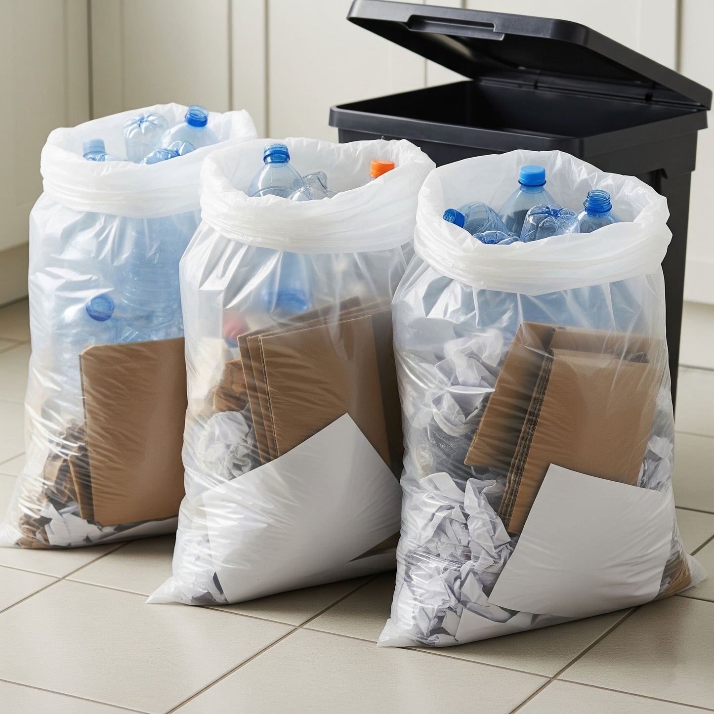 Plastic Strong Clear Recycling Trash Bags Wastebasket Receptacle Can Liner Large Heavy Duty Garbage Bags (13 gal, 30 gal, 39 gal, 46 gal, 50 gal, 58 gal)