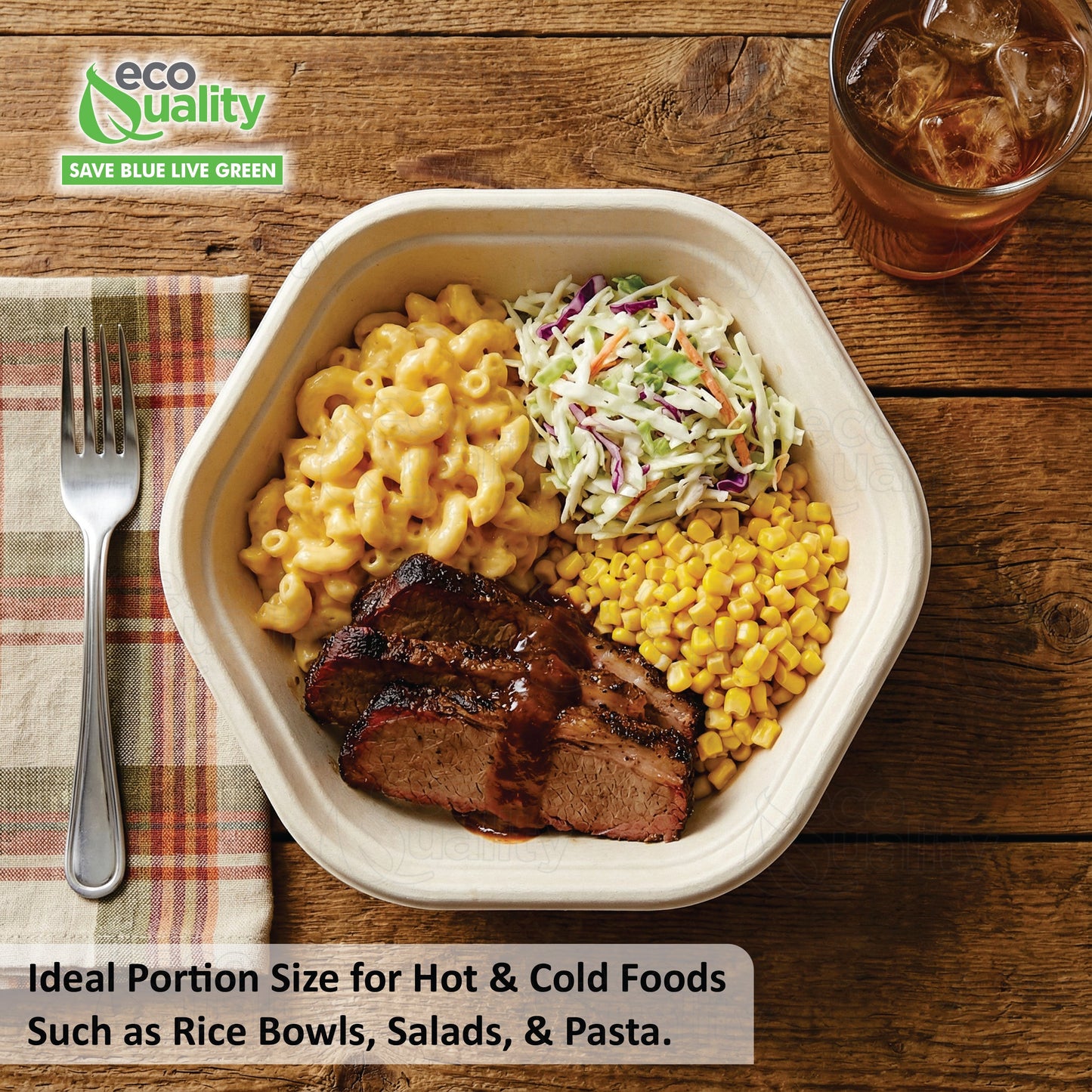 Hexagon 47oz disposable bowl made from sugarcane fiber compostable catering use