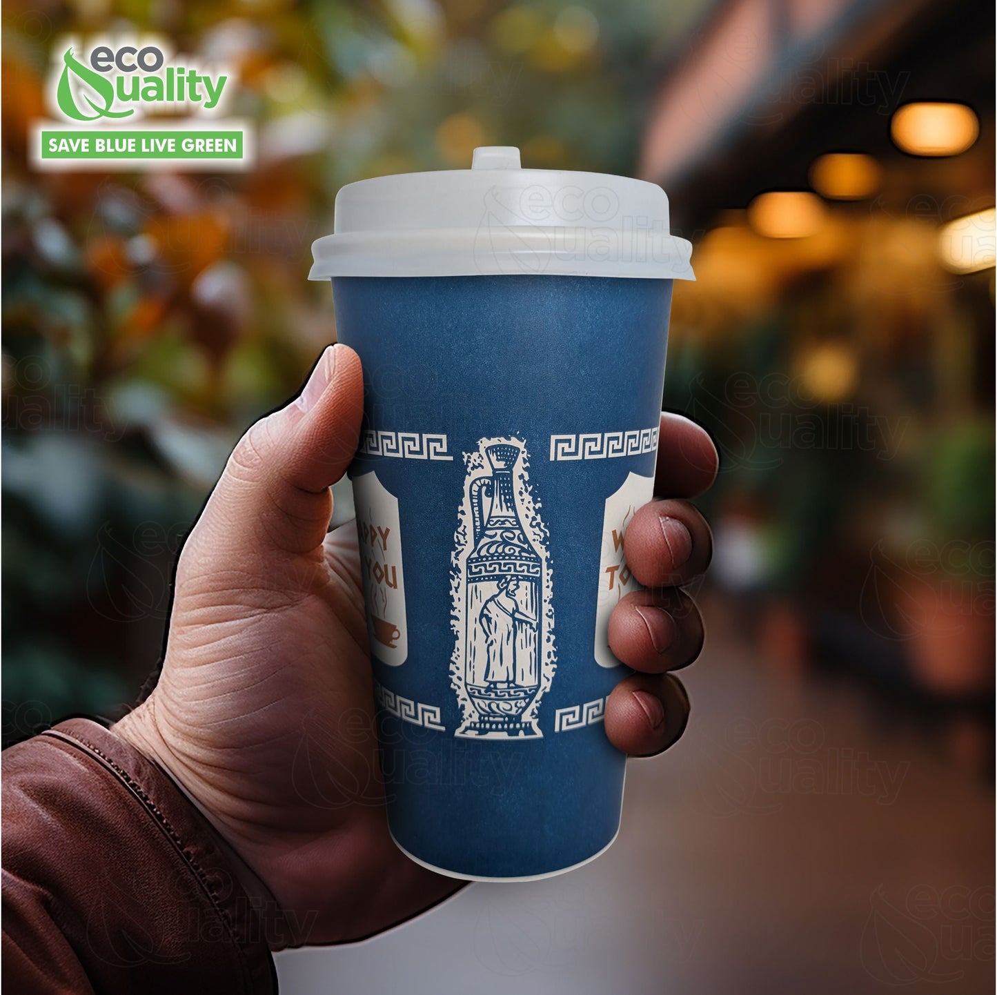 New York Greek Style Insulated Paper Hot Cold Cups with White Dome Lids