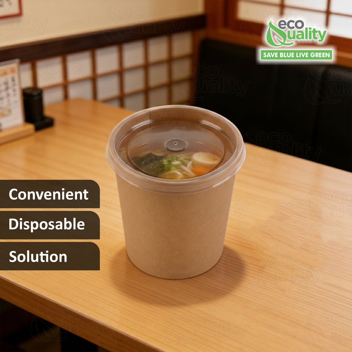 Disposable Kraft Paper Soup Containers with Plastic Lids - Kraft Paper Ice Cream Containers / Yogurt Cups with Plastic Lids (8oz, 12oz, 16oz)