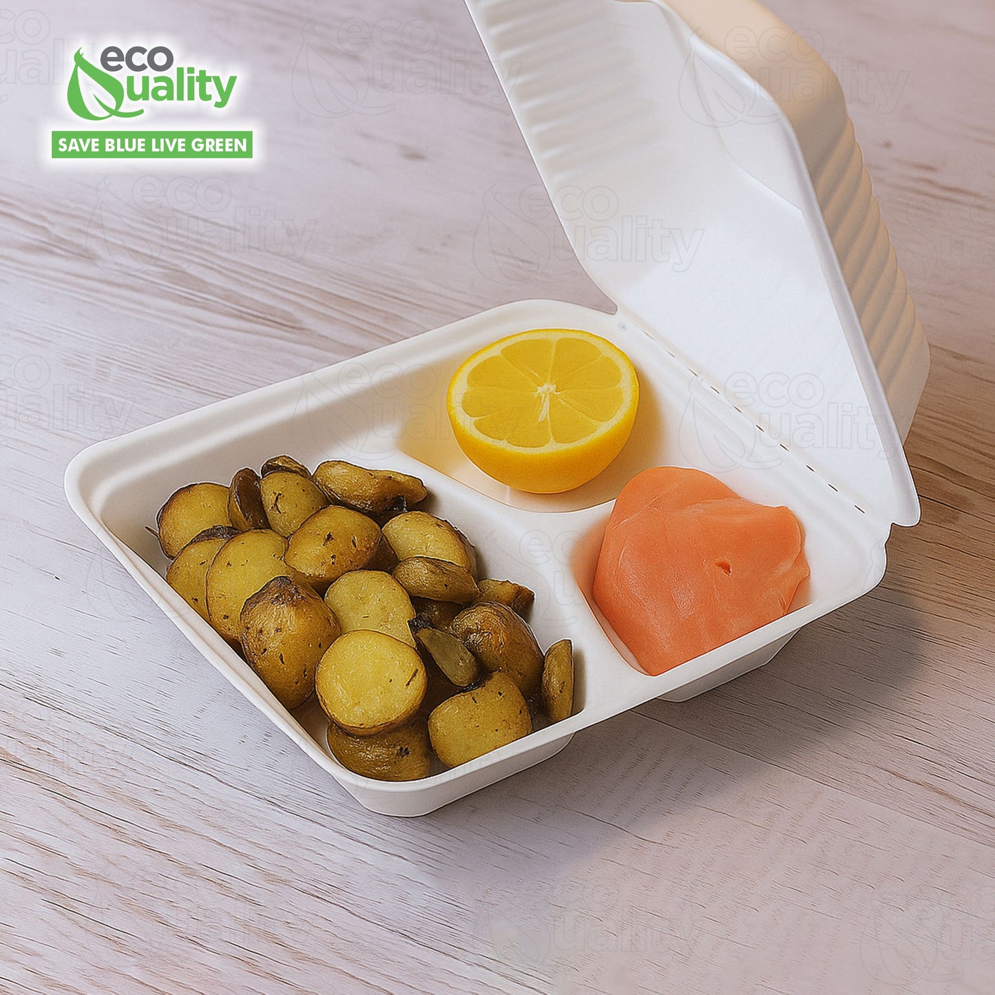 3 Compartment Compostable Hinged Clamshell Take Out Containers
