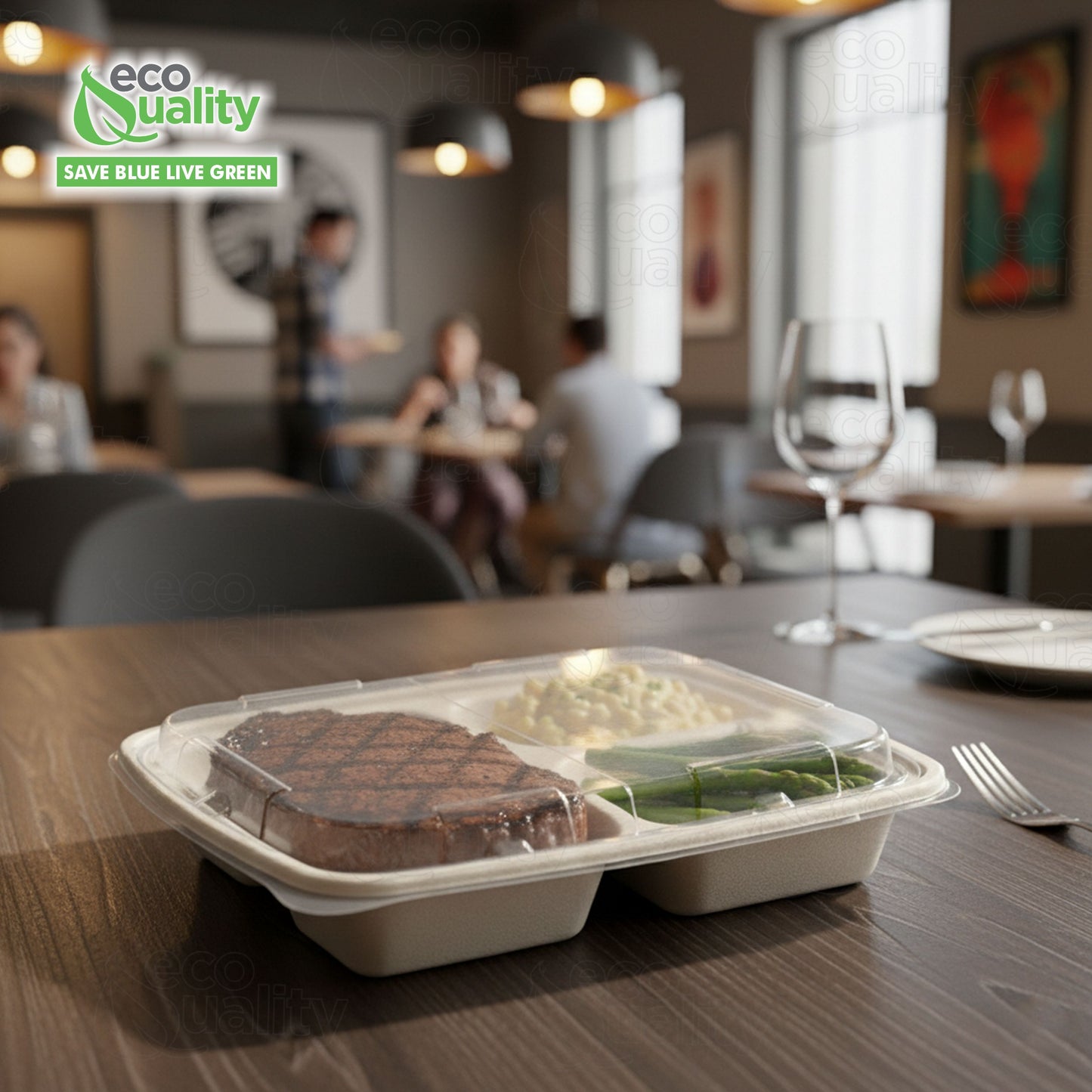 36oz 3 Compartment Compostable Food Storage Container
