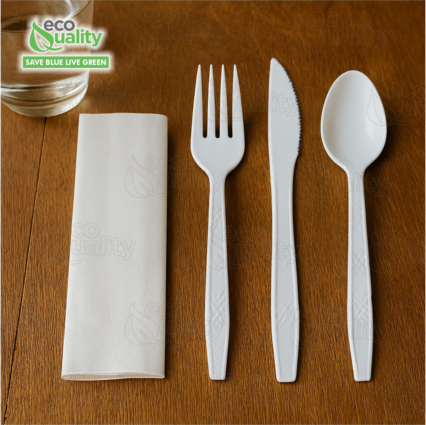 Disposable Plastic Wrapped White Heavy Duty Cutlery Kit 4 in 1 - Fork/Spoon/Knife/Napkin
