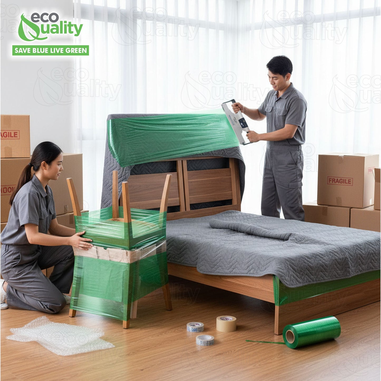 17 inch x 5000 Feet Green Produce Wrapping Plastic Film Roll