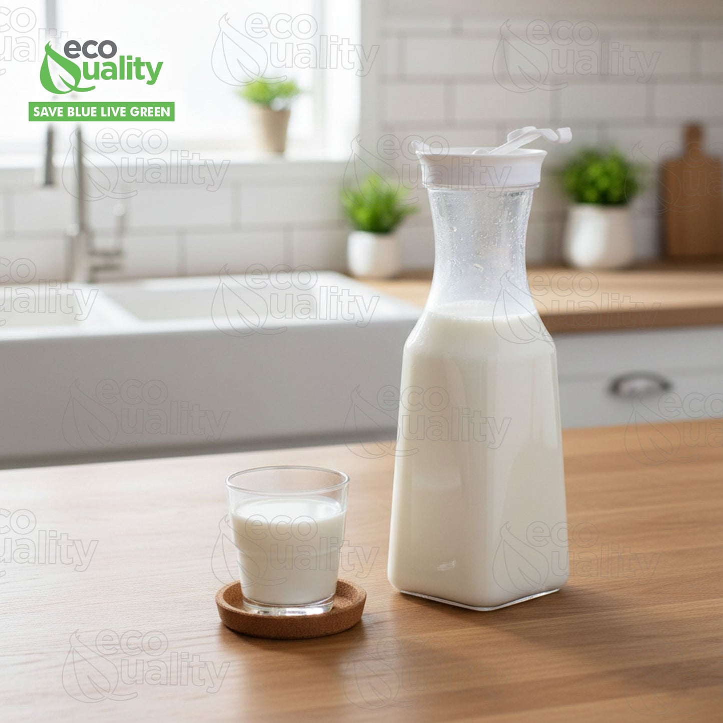 34oz Square Clear Plastic Pitcher with White Lid