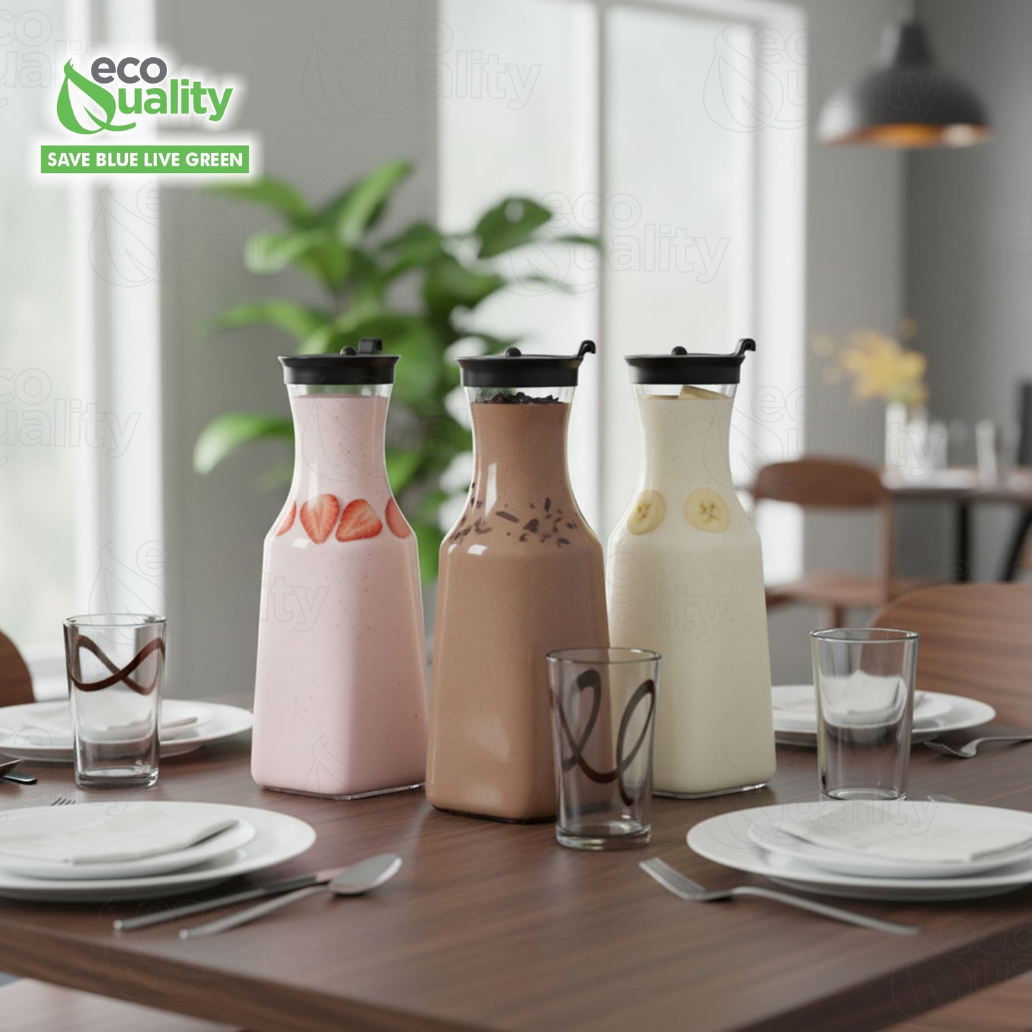34oz Square Clear Plastic Pitcher with Black Lid