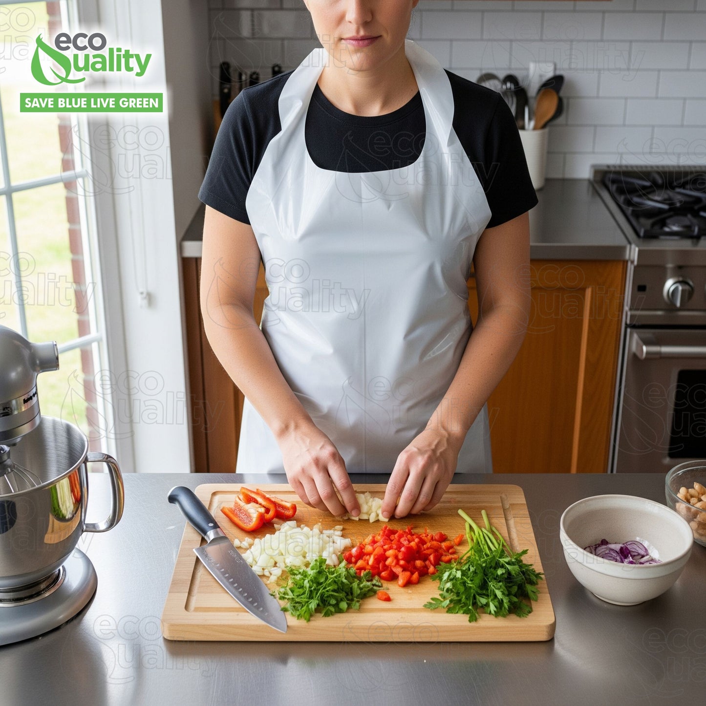 EcoQuality Disposable/Reusable White Plastic Aprons 28" x 46" Durable, Heavy, Waterproof Polyethylene, for Cooking, Painting, Gardening, Men & Women