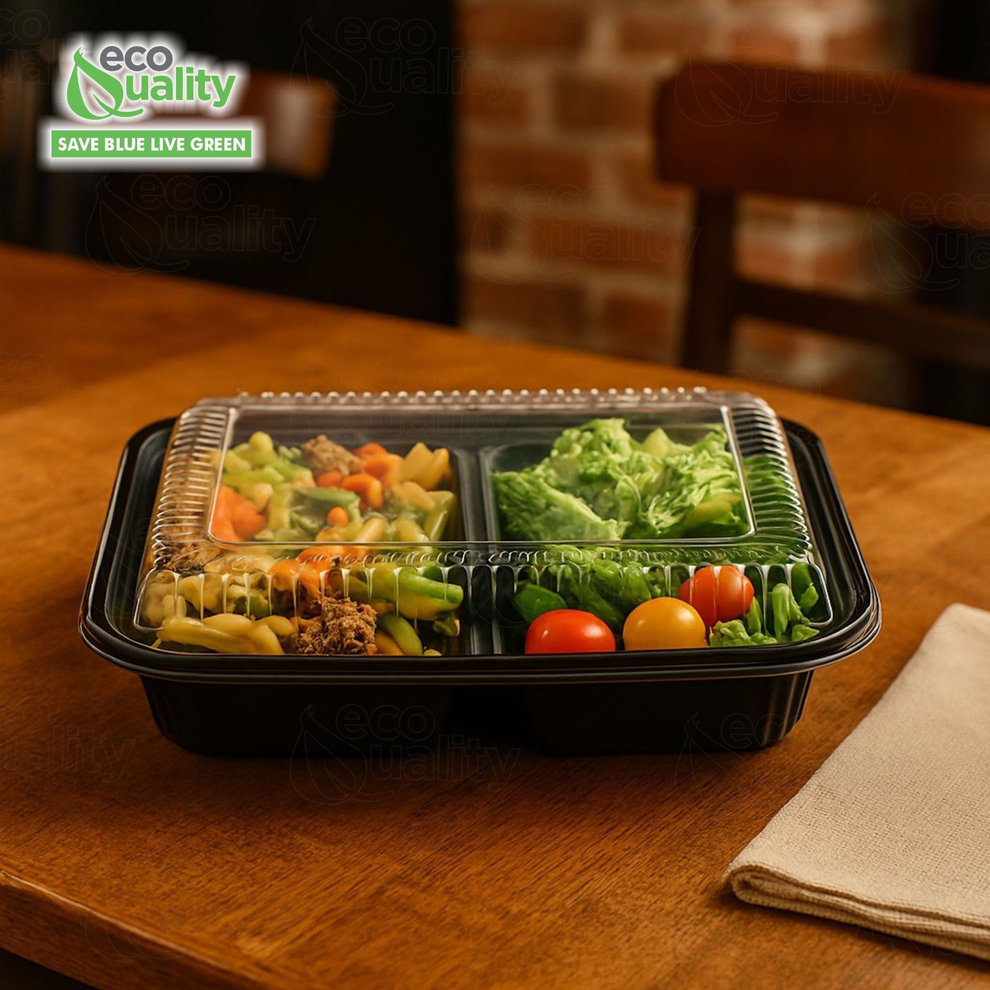 3 Compartment Black Disposable Container Meal Prep Bento Box with Lids