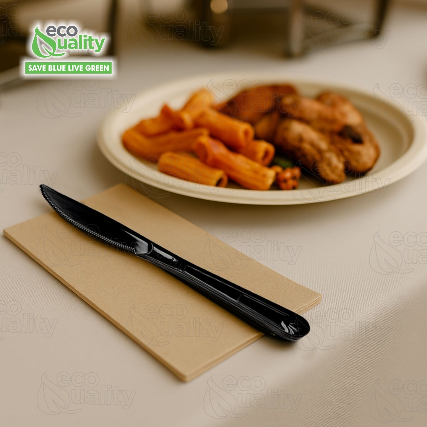 Disposable Plastic Heavy Weight Knives Black/White Unwrapped