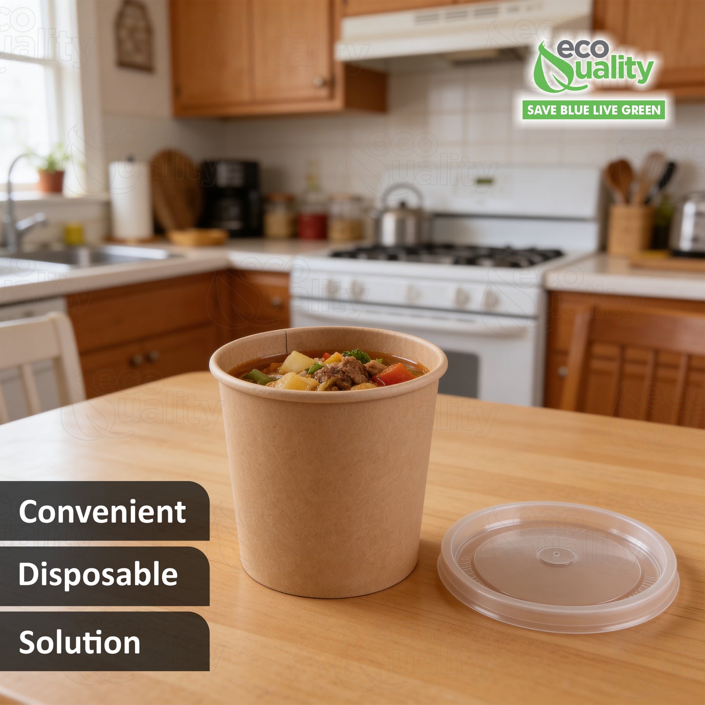 Disposable Kraft Paper Soup Containers with Plastic Lids - Kraft Paper Ice Cream Containers / Yogurt Cups with Plastic Lids (8oz, 12oz, 16oz)