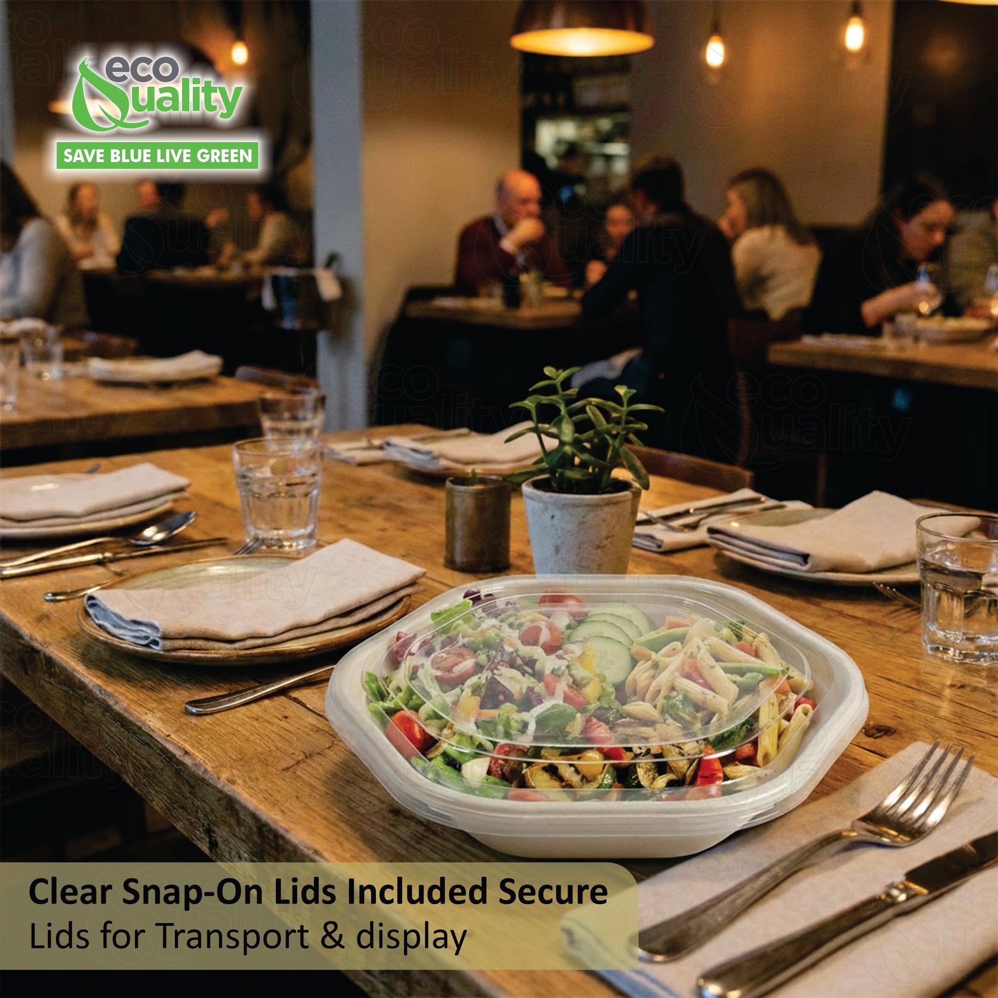 Hexagon 47oz disposable bowl made from sugarcane fiber compostable catering use