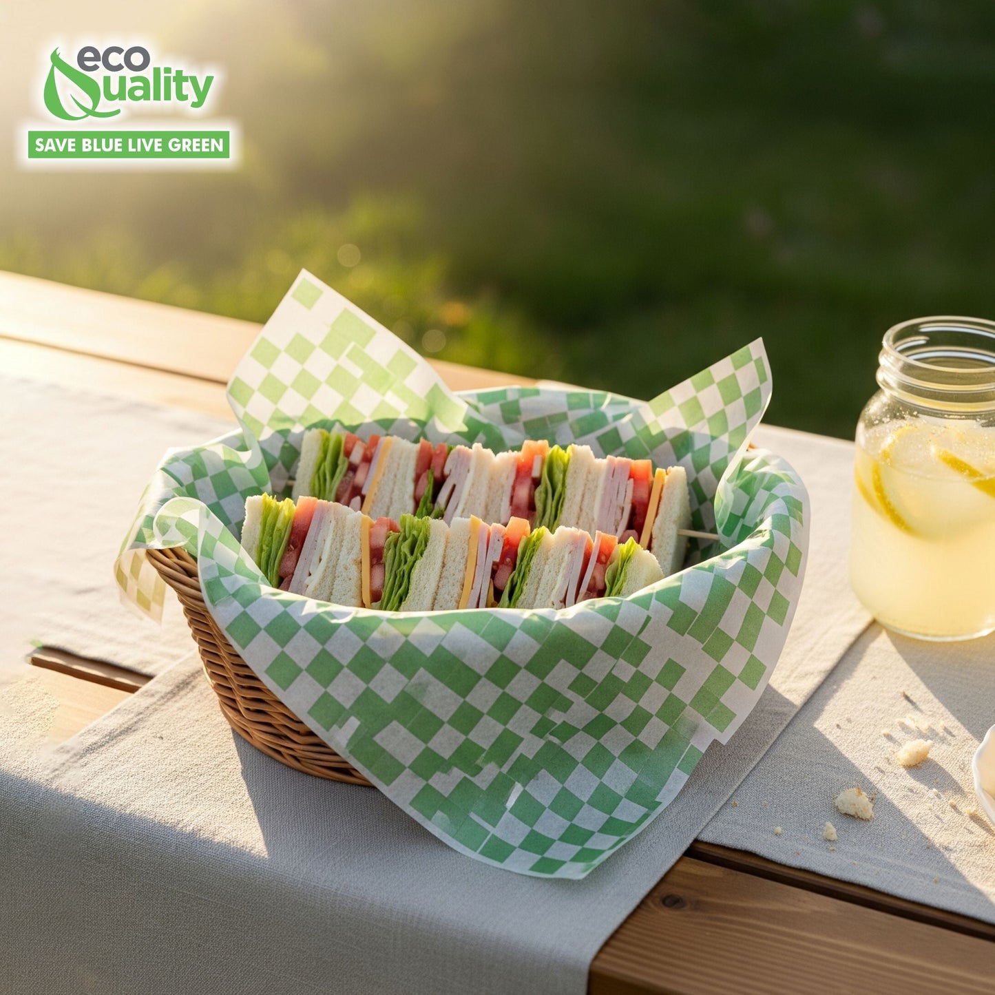 Green checkerboard food basket liner sheets grease resistant 12x12