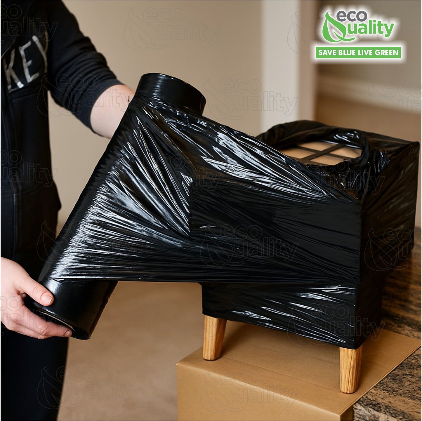 Black Stretch Shipping Film Tape Wrap 80 Gauge Thick 18" x 1500 Ft