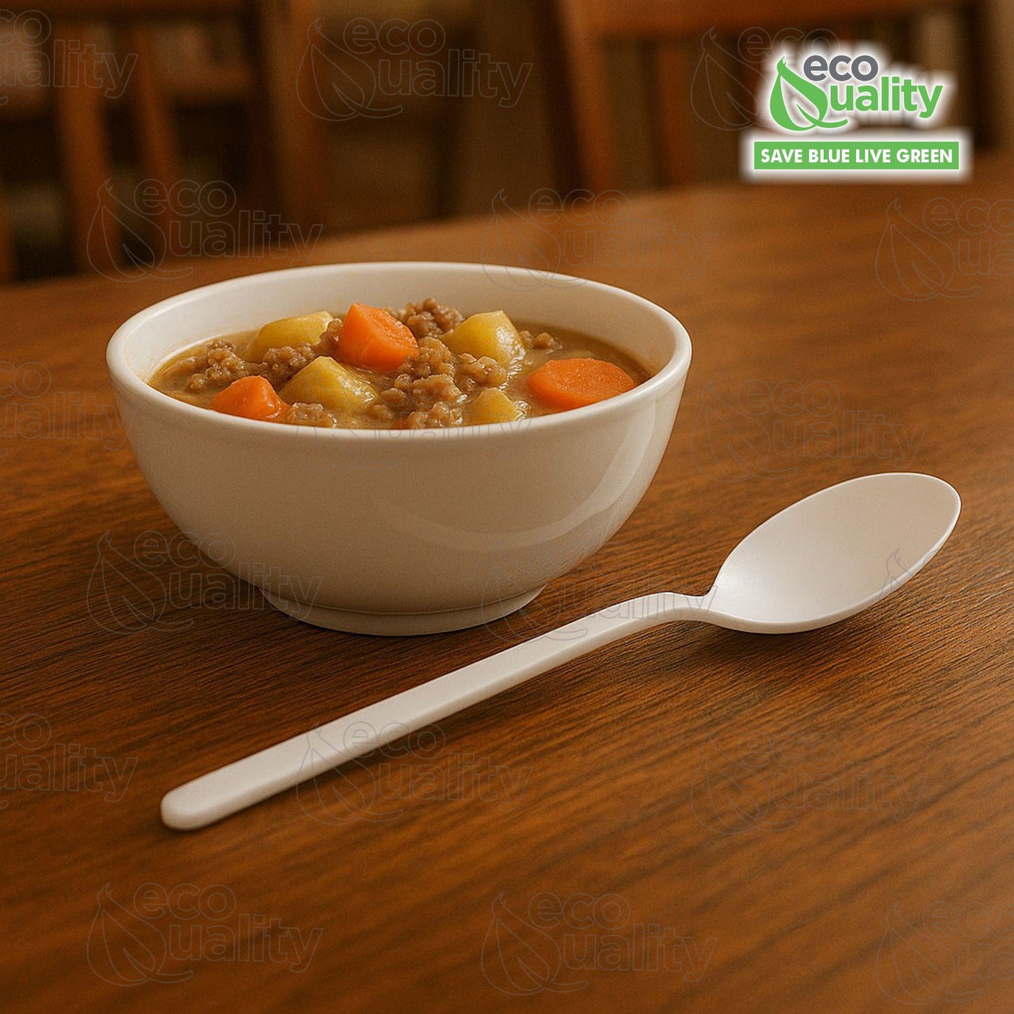 Disposable Plastic Medium Weight Spoon White/Black Unwrapped