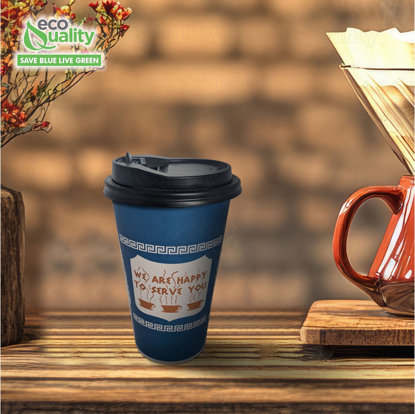 New York Greek Style Insulated Paper Hot Cold Cups with Black Dome Lids